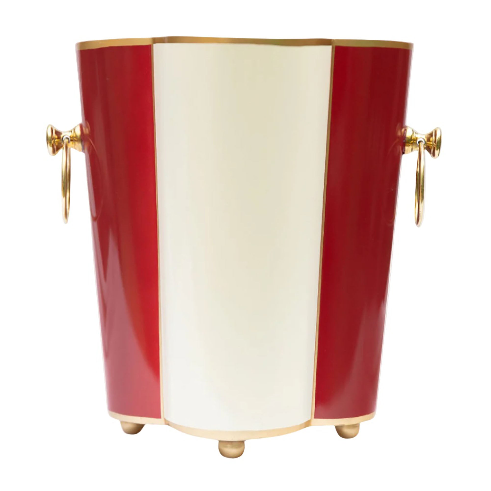 Scalloped Wine Cooler | Ruby Red and White | Striped