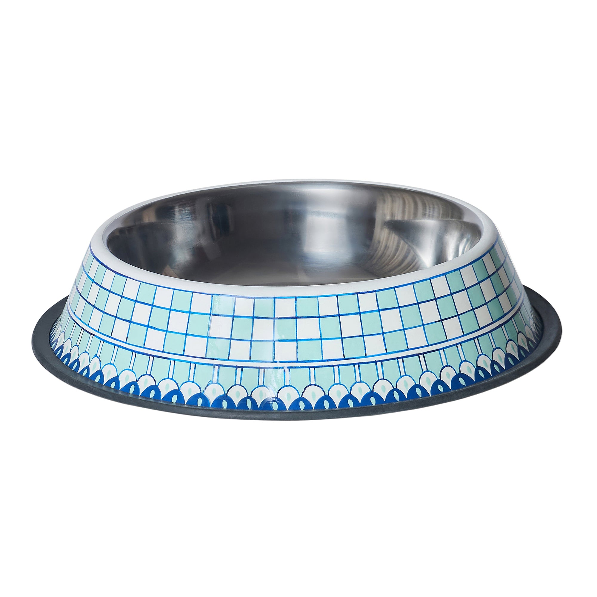 Hand Painted Dog Bowl | XL | Blue & White Striped