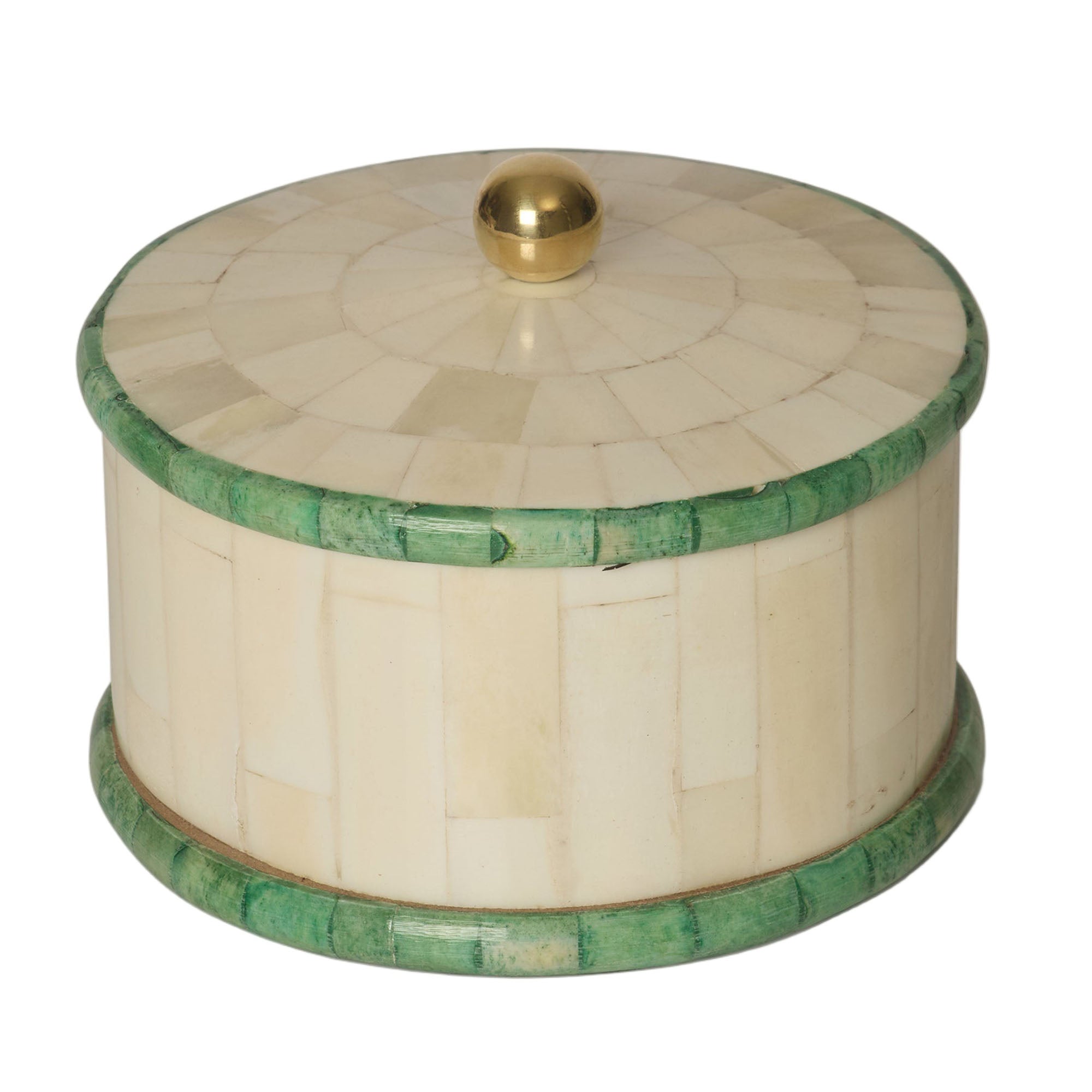 Round Bone Inlay Box | Green & White