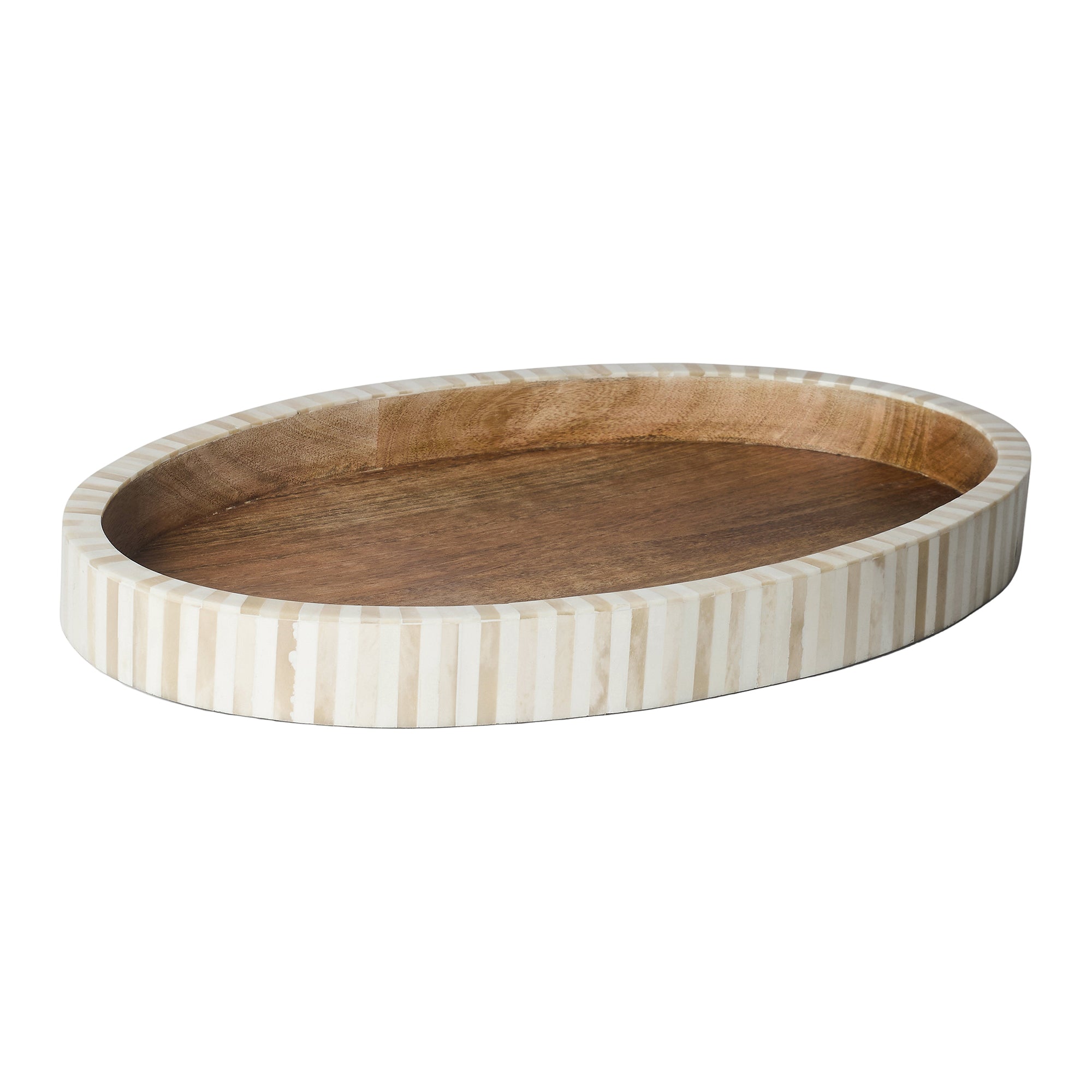 Oval Inlay Tray | Large | Beige | Striped