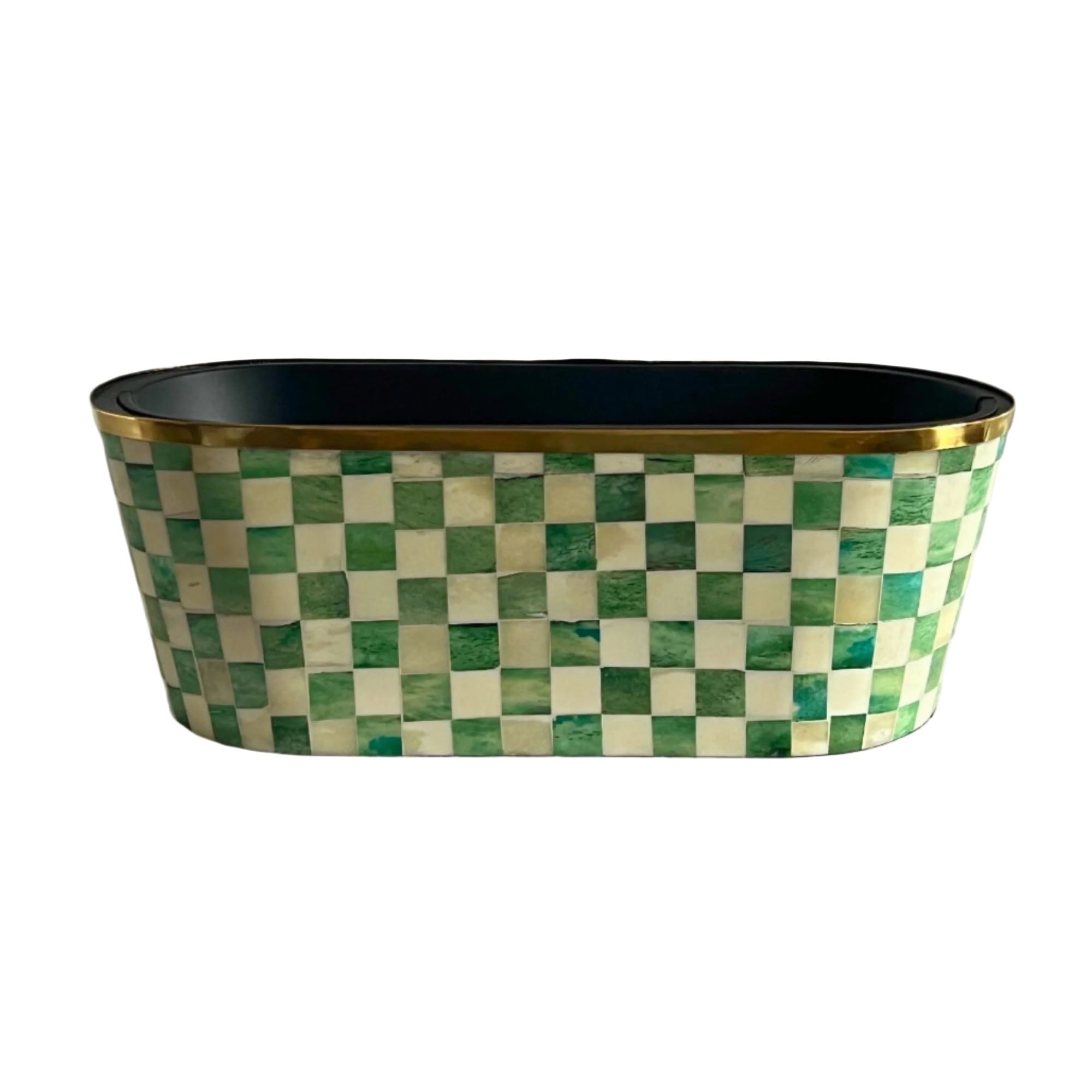 Oblong Inlay Planter | Large | Green | Chequered
