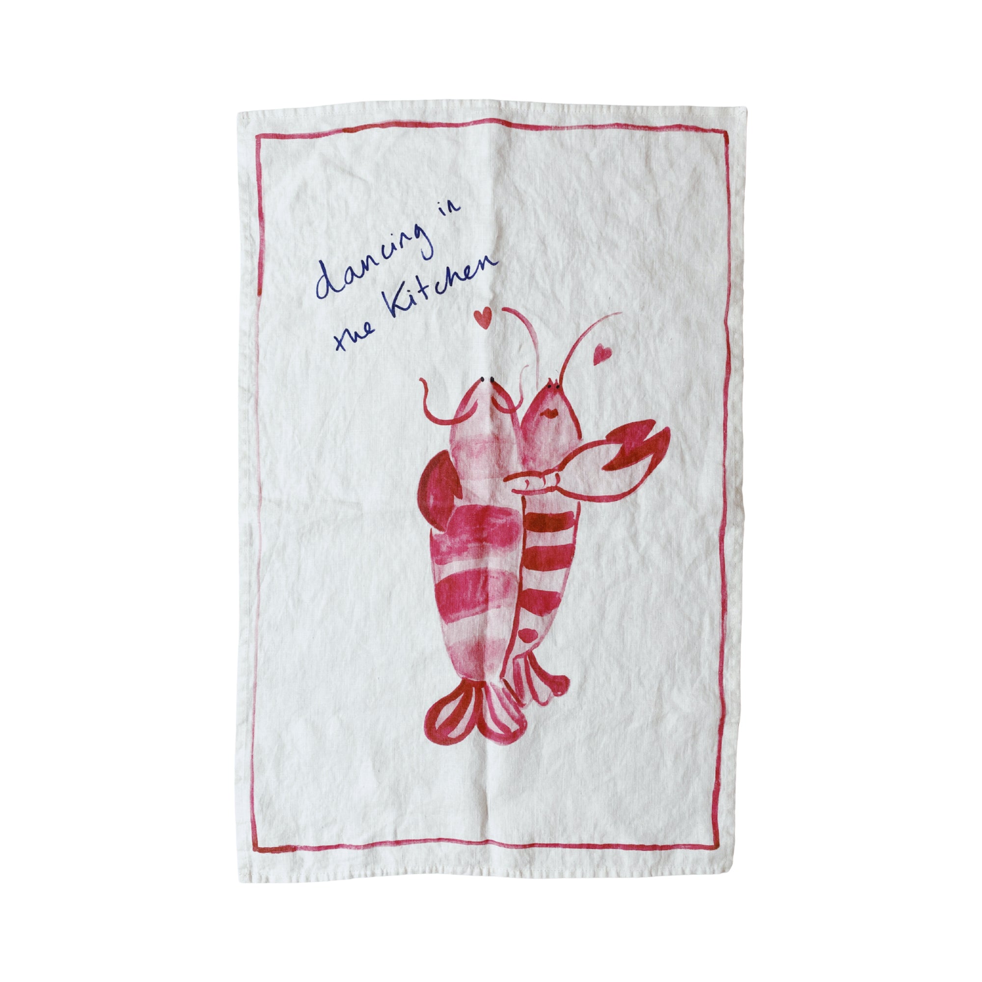 Kitchen Dancing - Lobster Print Linen Teatowel