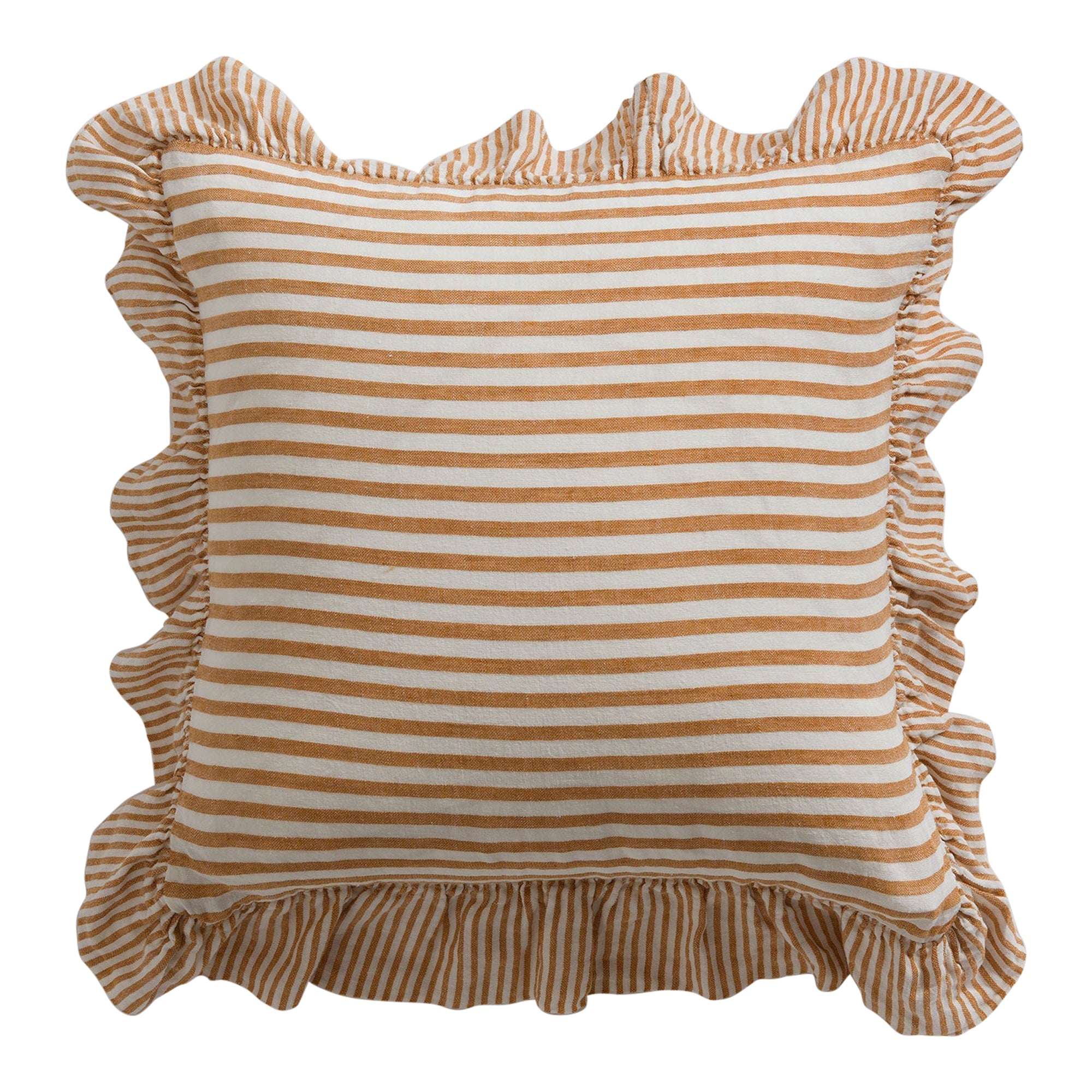 Cora Mid Stripe 100% Linen Frill Edge Cushion Cover | Amber