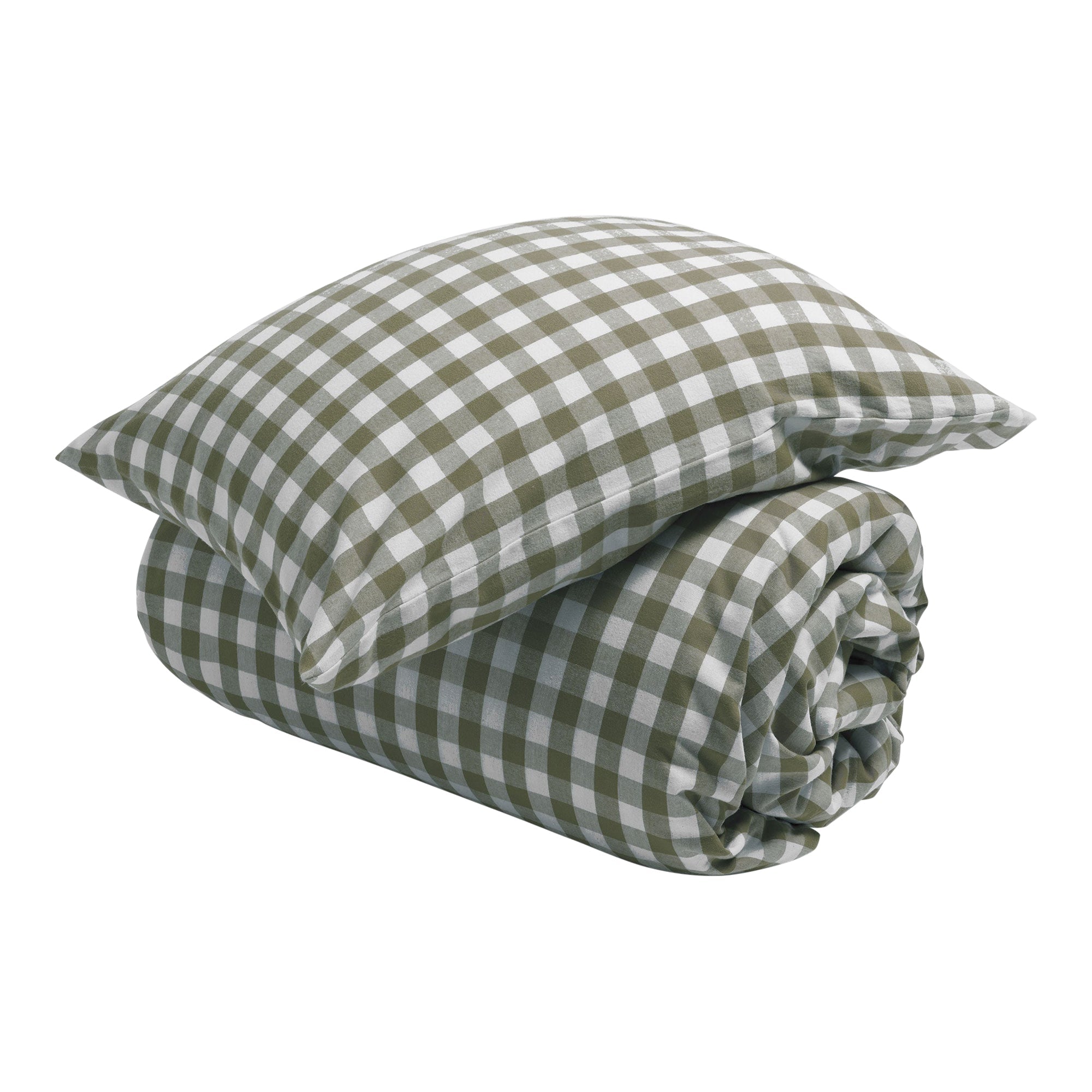 Olive Green Gilbert Gingham Brushed 100% Organic Cotton Duvet Cover