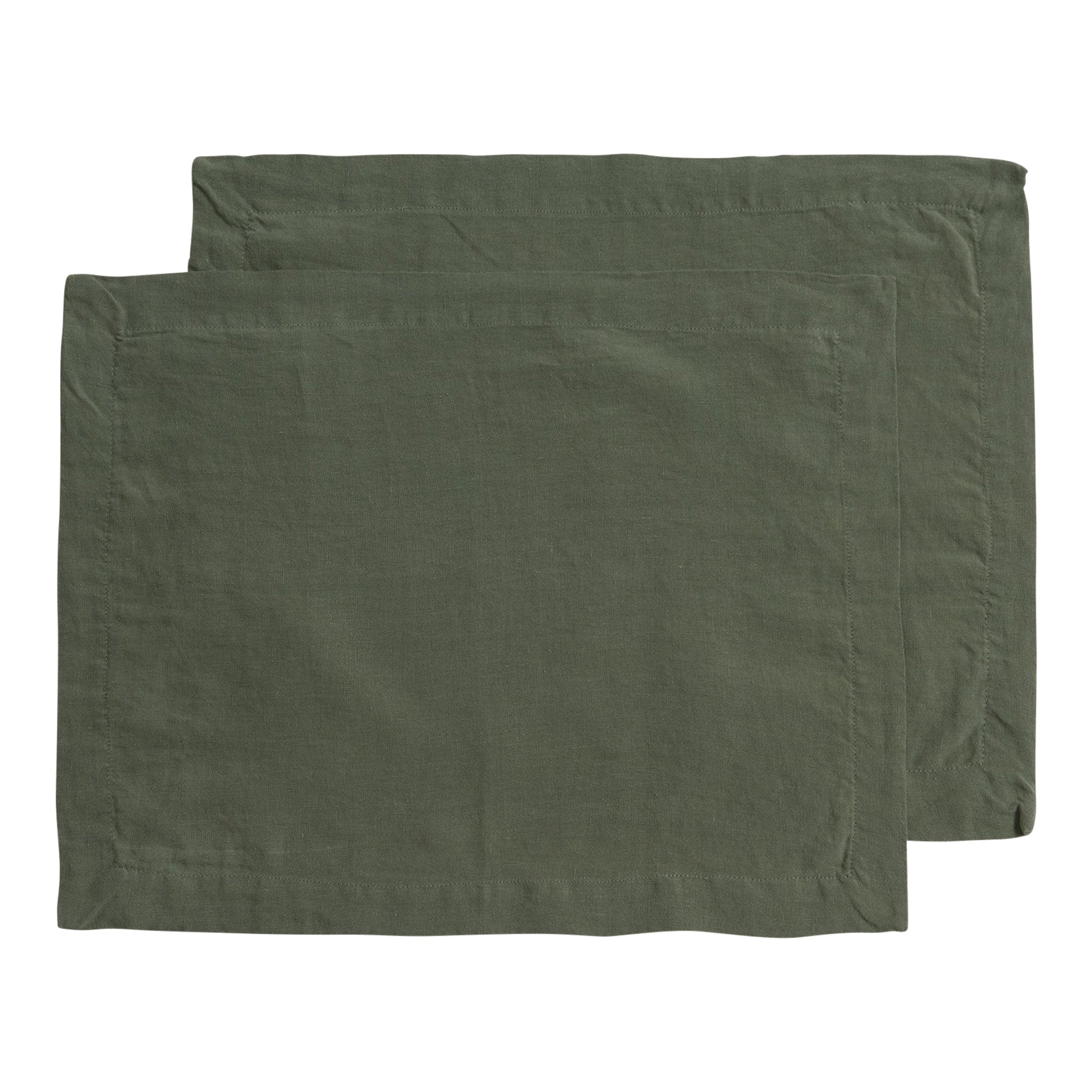 100% Linen Placemats - Set of 2 | Olive Green