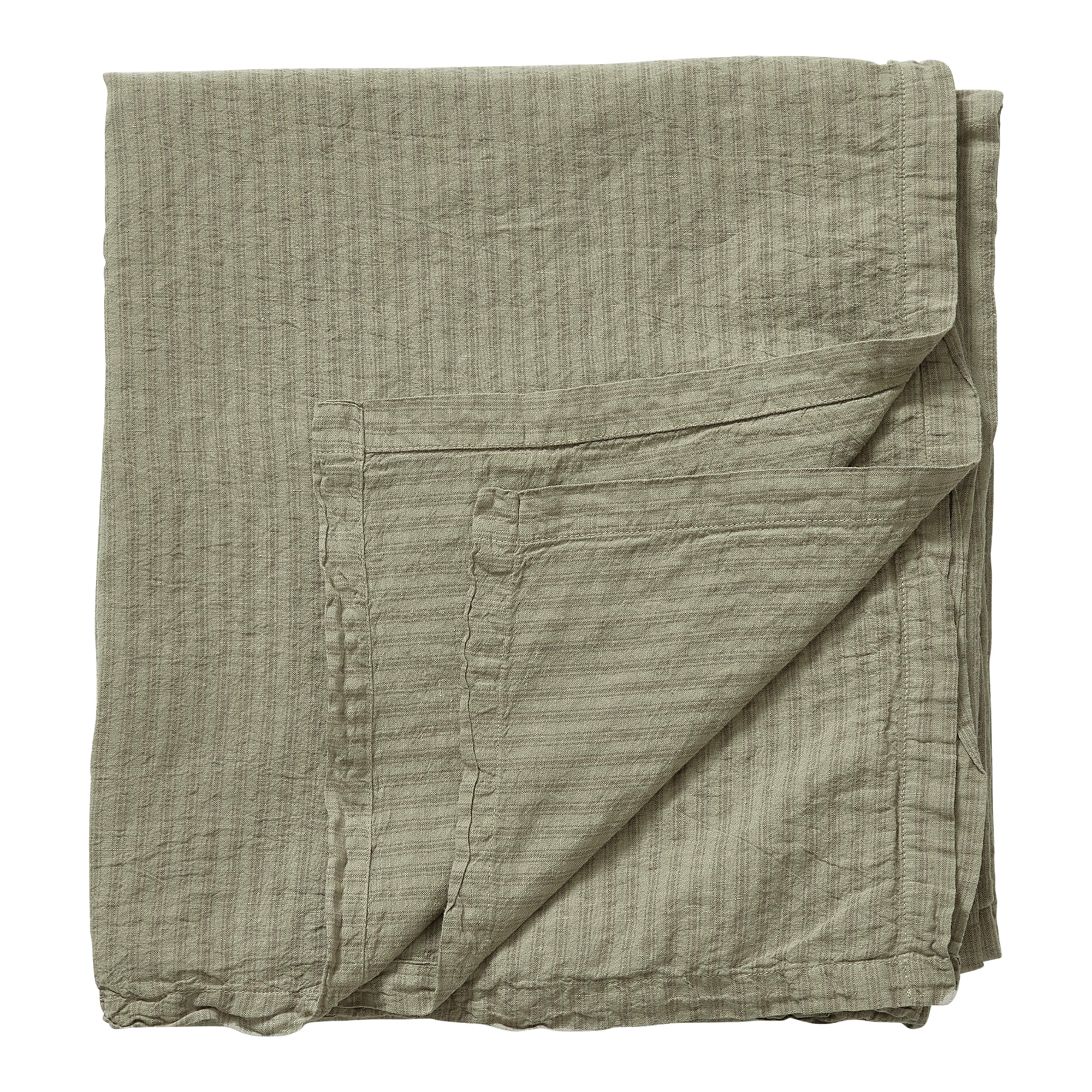 Washed Linen Cotton Ticking Stripe Tablecloth - Olive