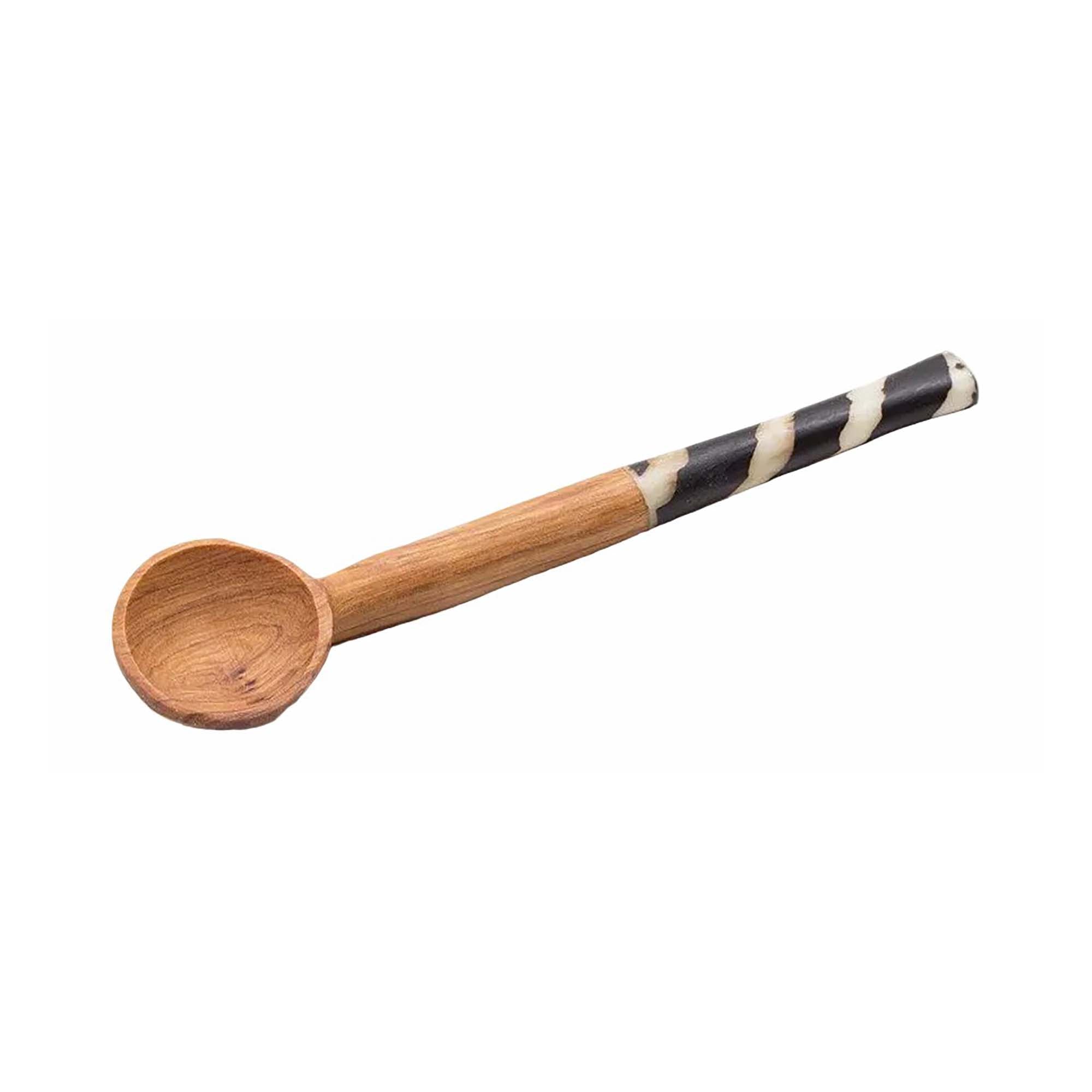 Olive Wood Sugar Spoon With Black Batik Handle
