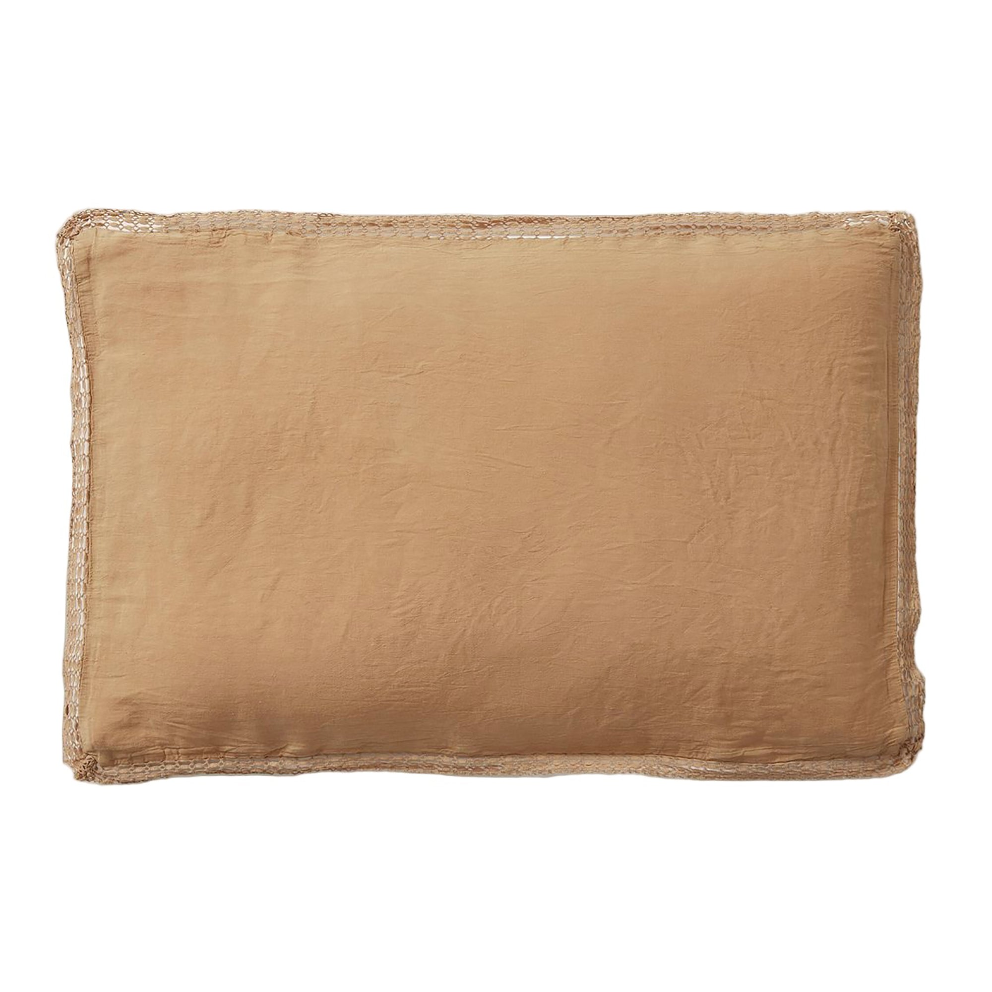 Washed Linen Cotton Oxford Pillowcase with Lace Edge - Soft Terracotta