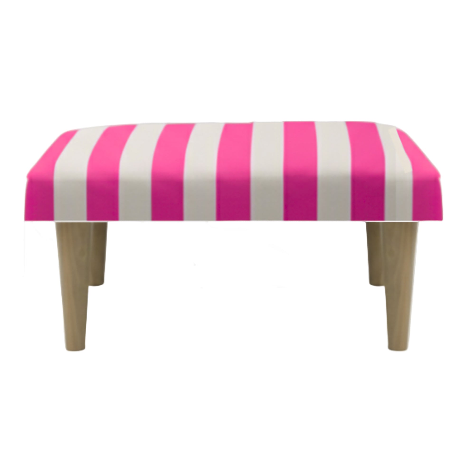 Hand-Painted Upholstered Linen Square Footstool in Stripe print