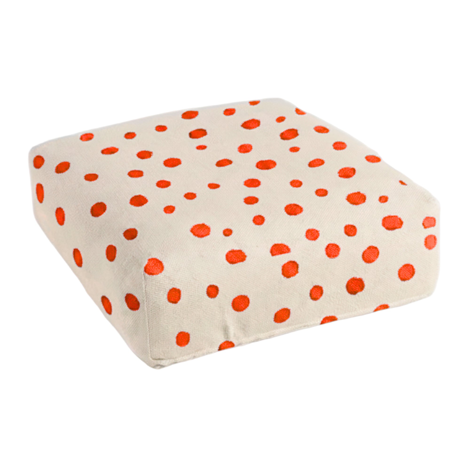 Hand-painted & Re-purposed Linen Floor Cushion Cube in Polka Dot print