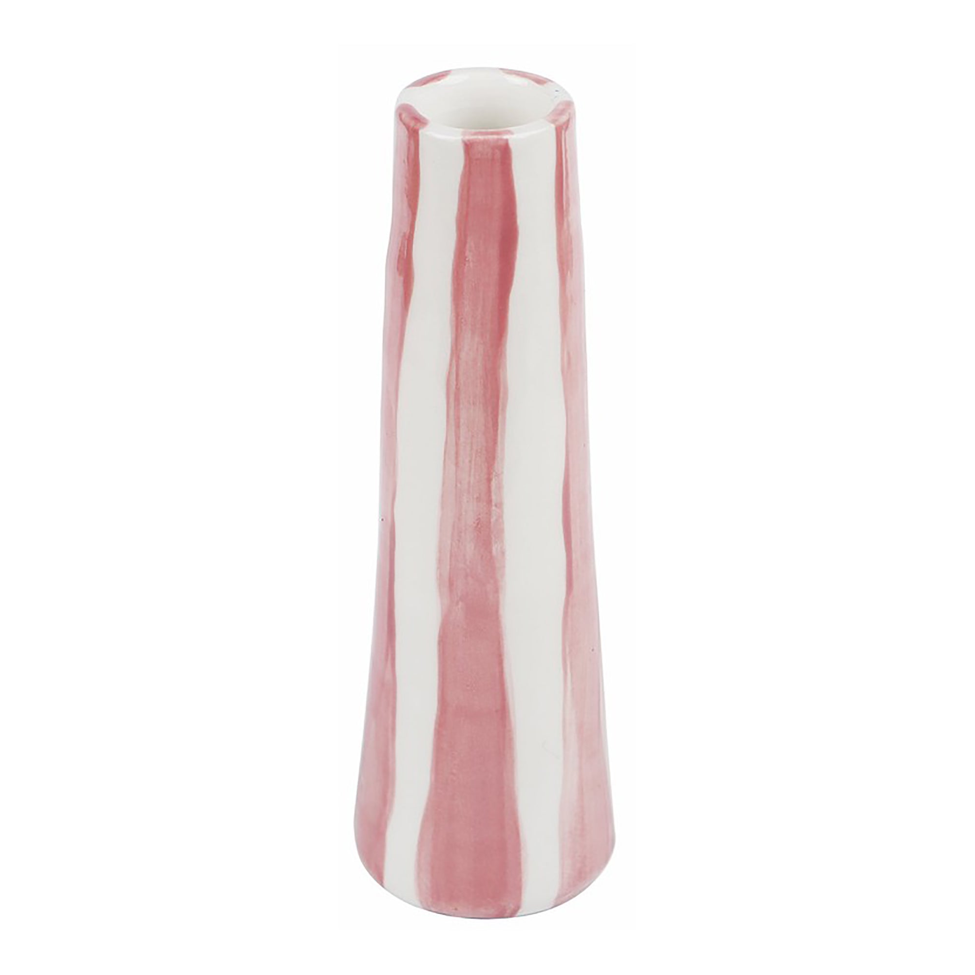 Pink on white stripes stem vase