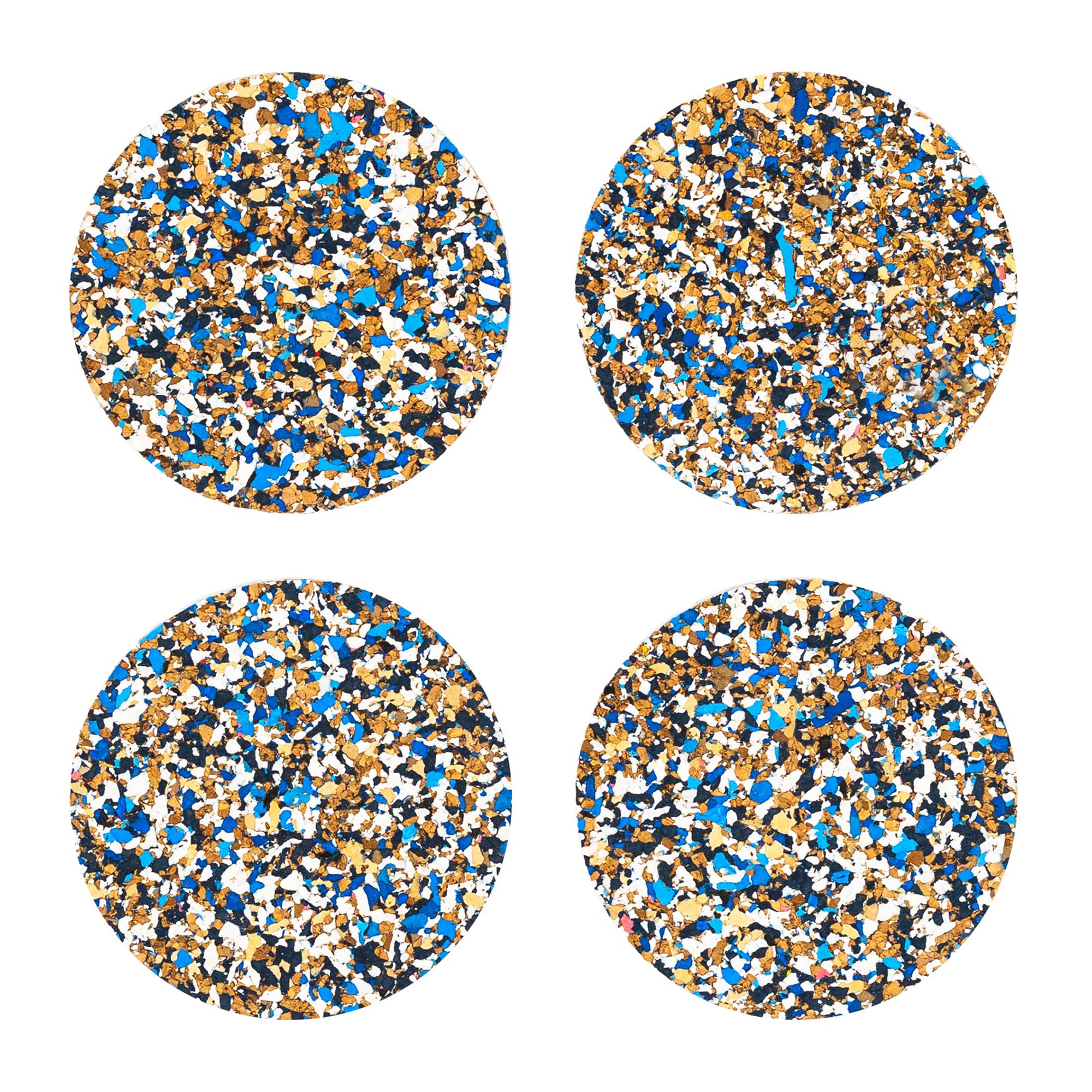 Blue Speckled Round cork Coasters - Set of 4
