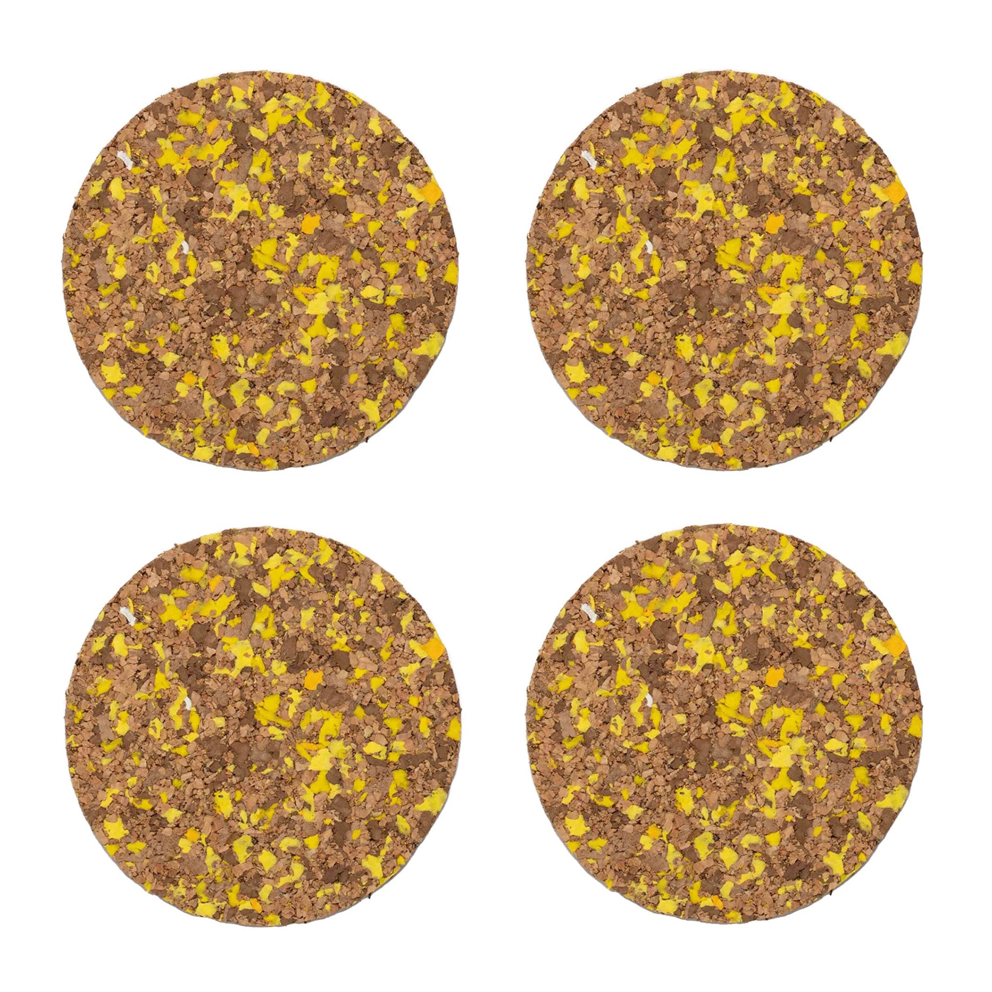 Yellow Speckled Round Cork Coasters - Set of 4