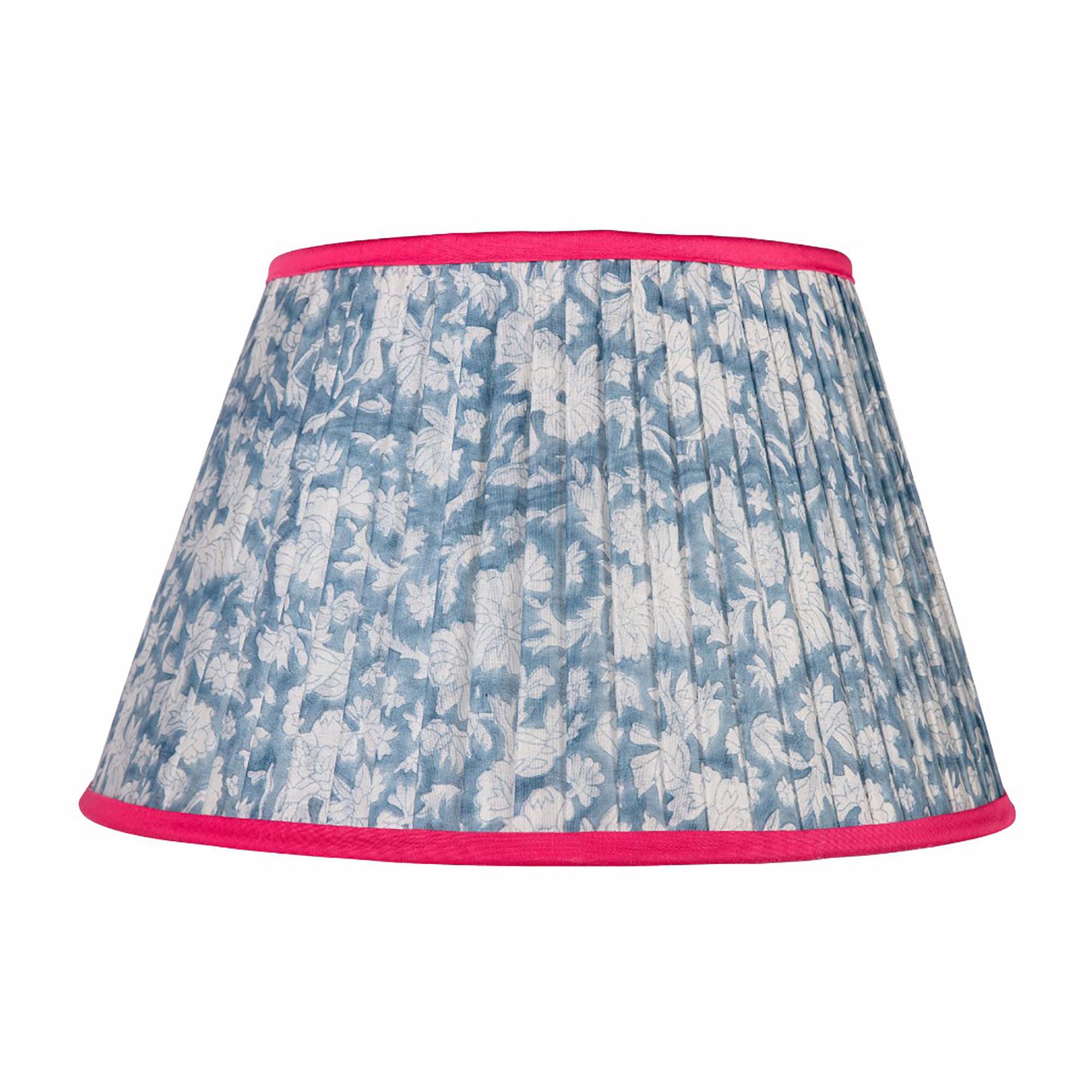 Soft Blue Floral Lampshade with Fuchsia Pink Trim