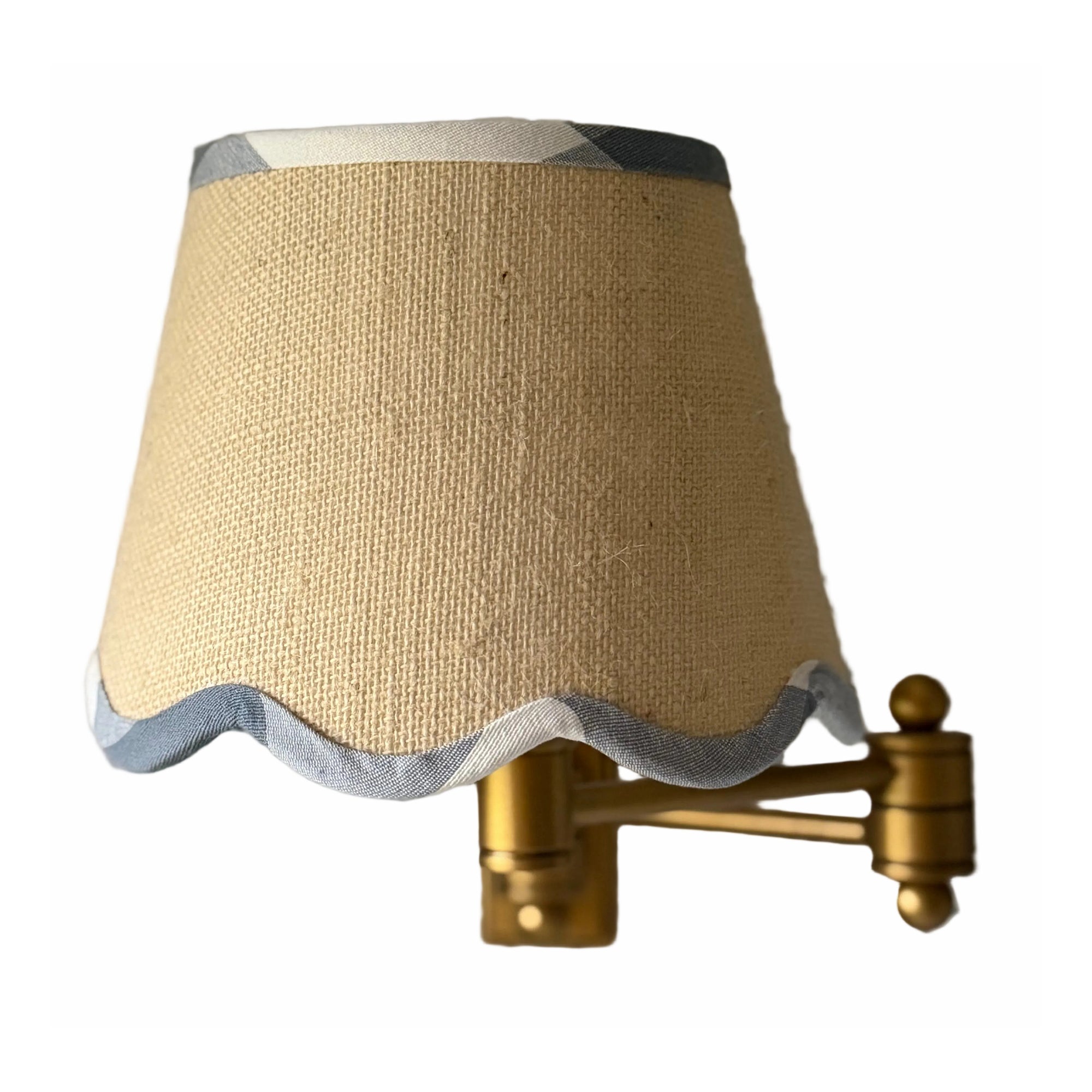 Jute Clip Lampshade Blue Gingham Trim