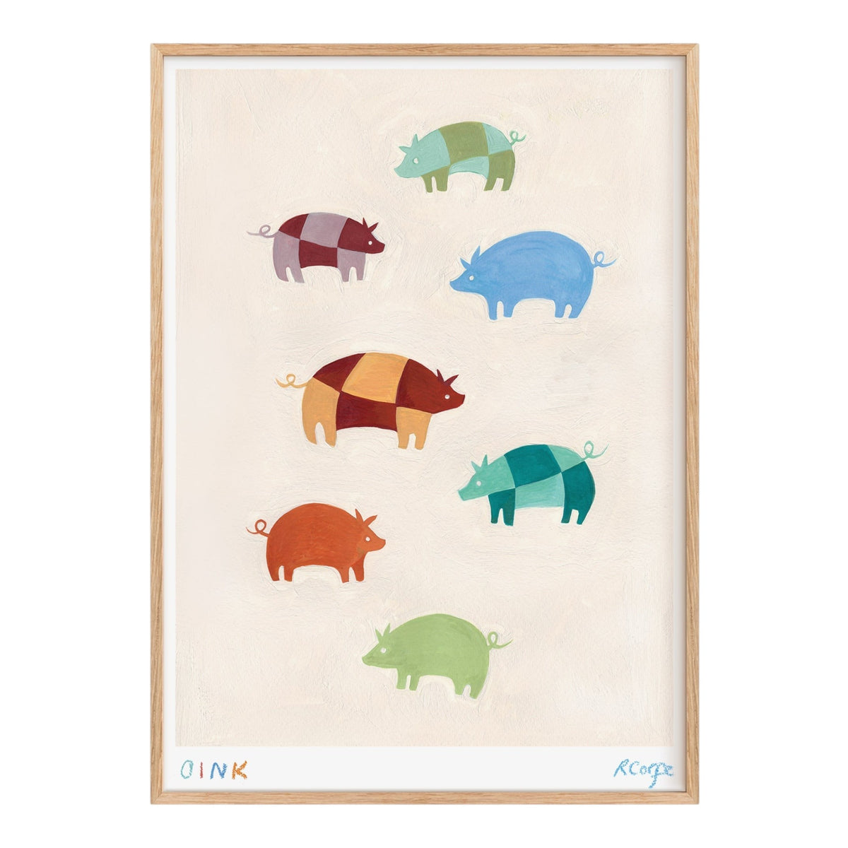 Oink Patchwork Pigs Art Print