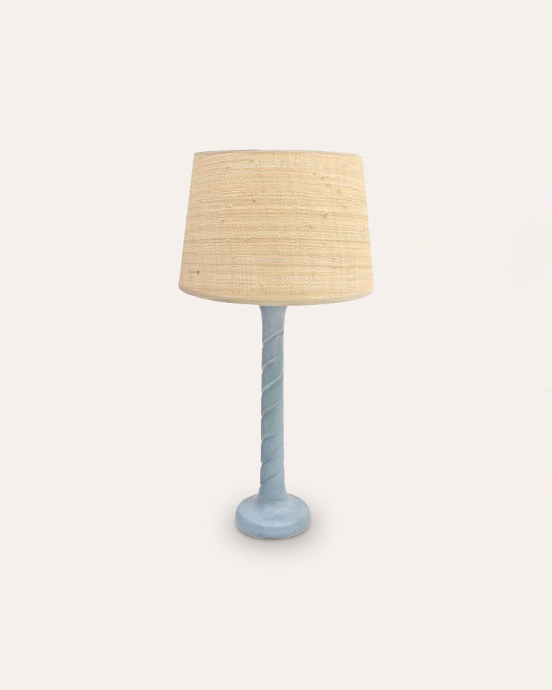 Small Twisted Wooden Table Lamp - Light Blue