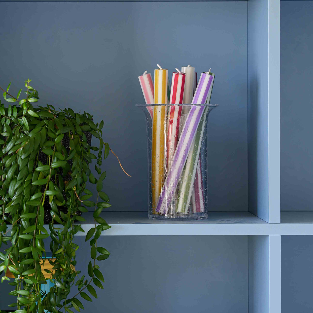 Stripe Dinner Candles | Sky Blue & White