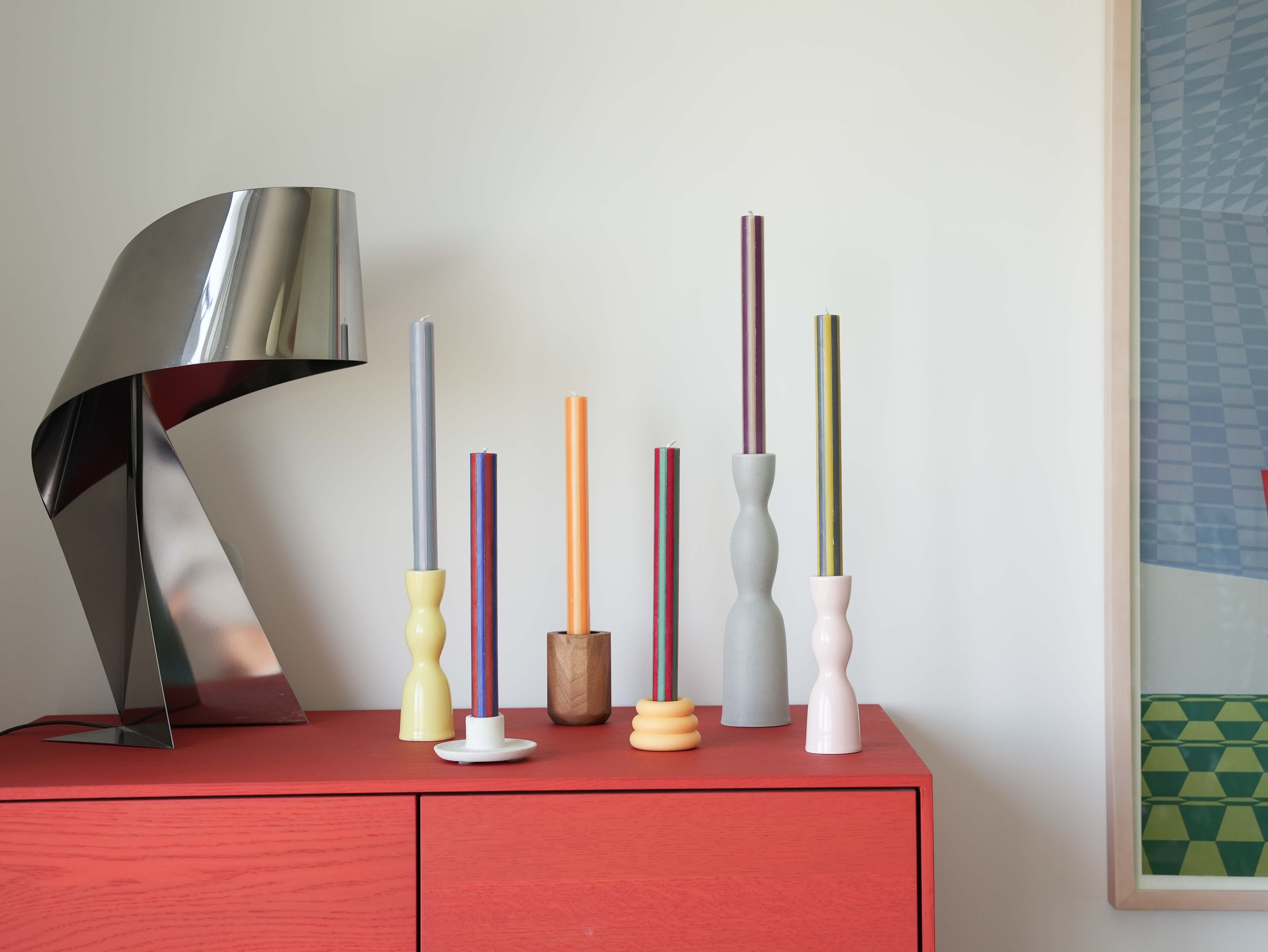 Stripe Dinner Candles - Indigo Blue / Terracotta