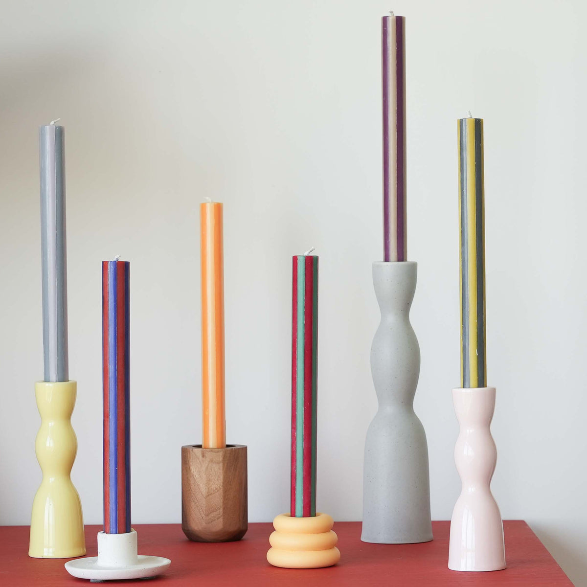 Stripe Dinner Candles | Mixed Set: Dark Contrasting Colours