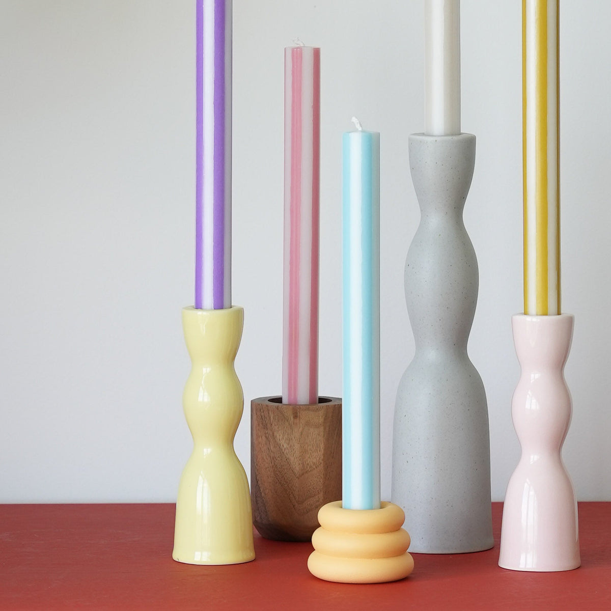 Stripe Dinner Candles | Sky Blue & White
