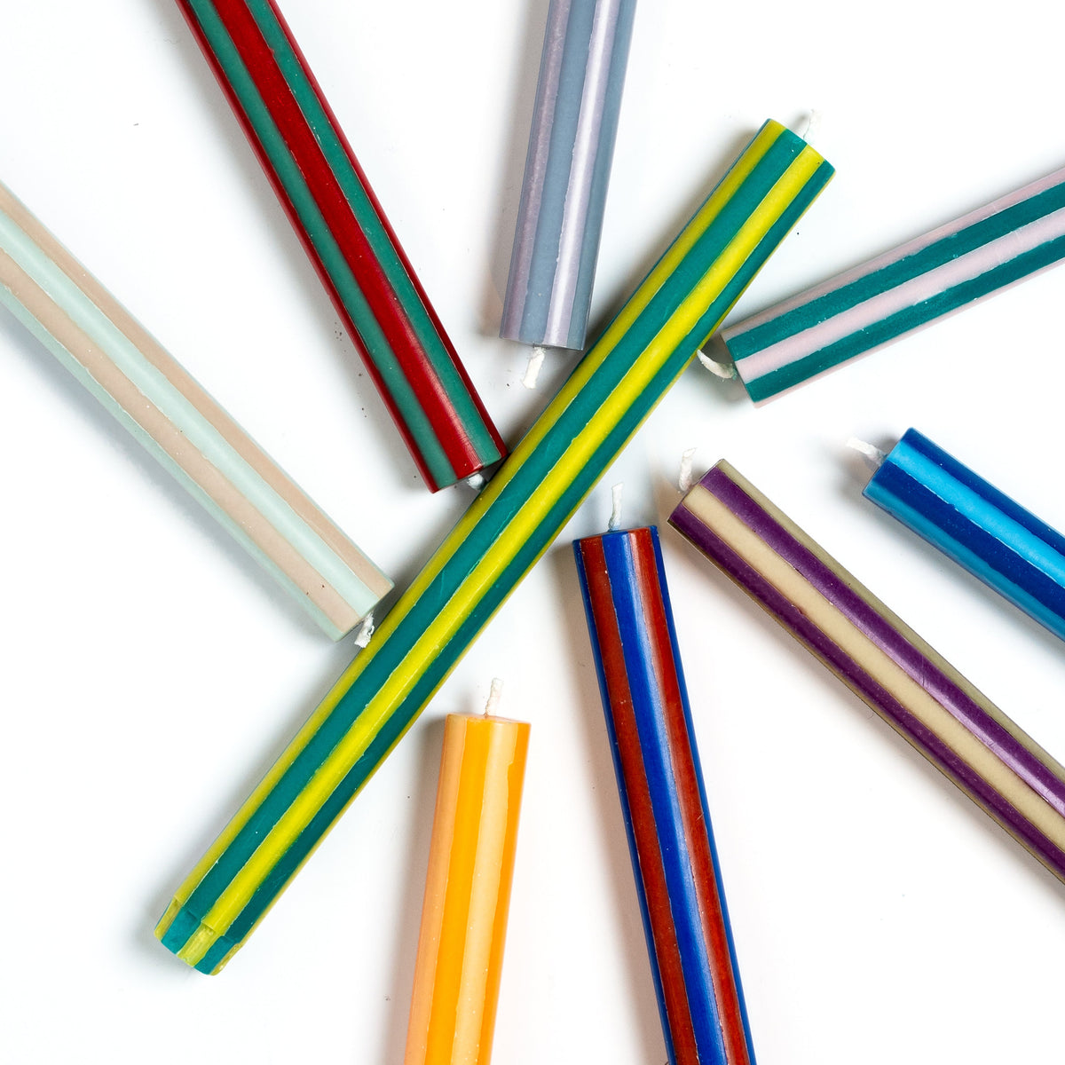Stripe Dinner Candles | Mixed Set: Dark Contrasting Colours