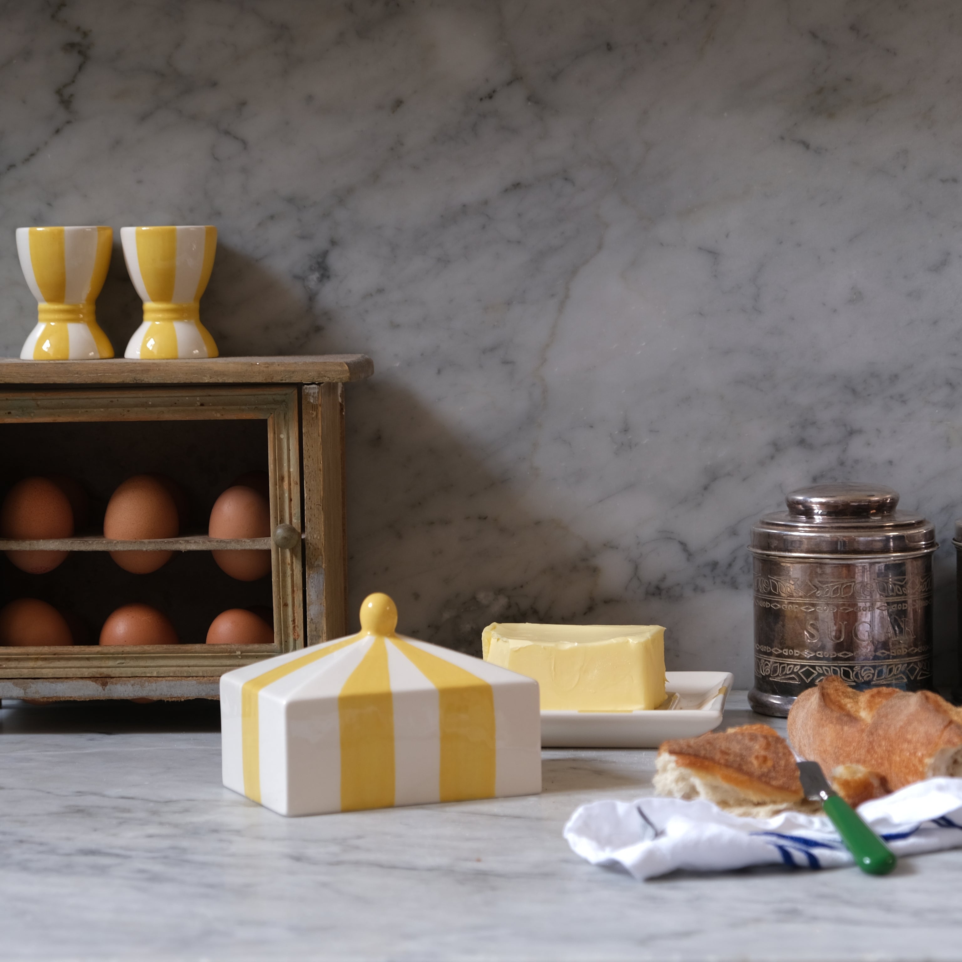 Circus Stripe Butter Dish - Yellow