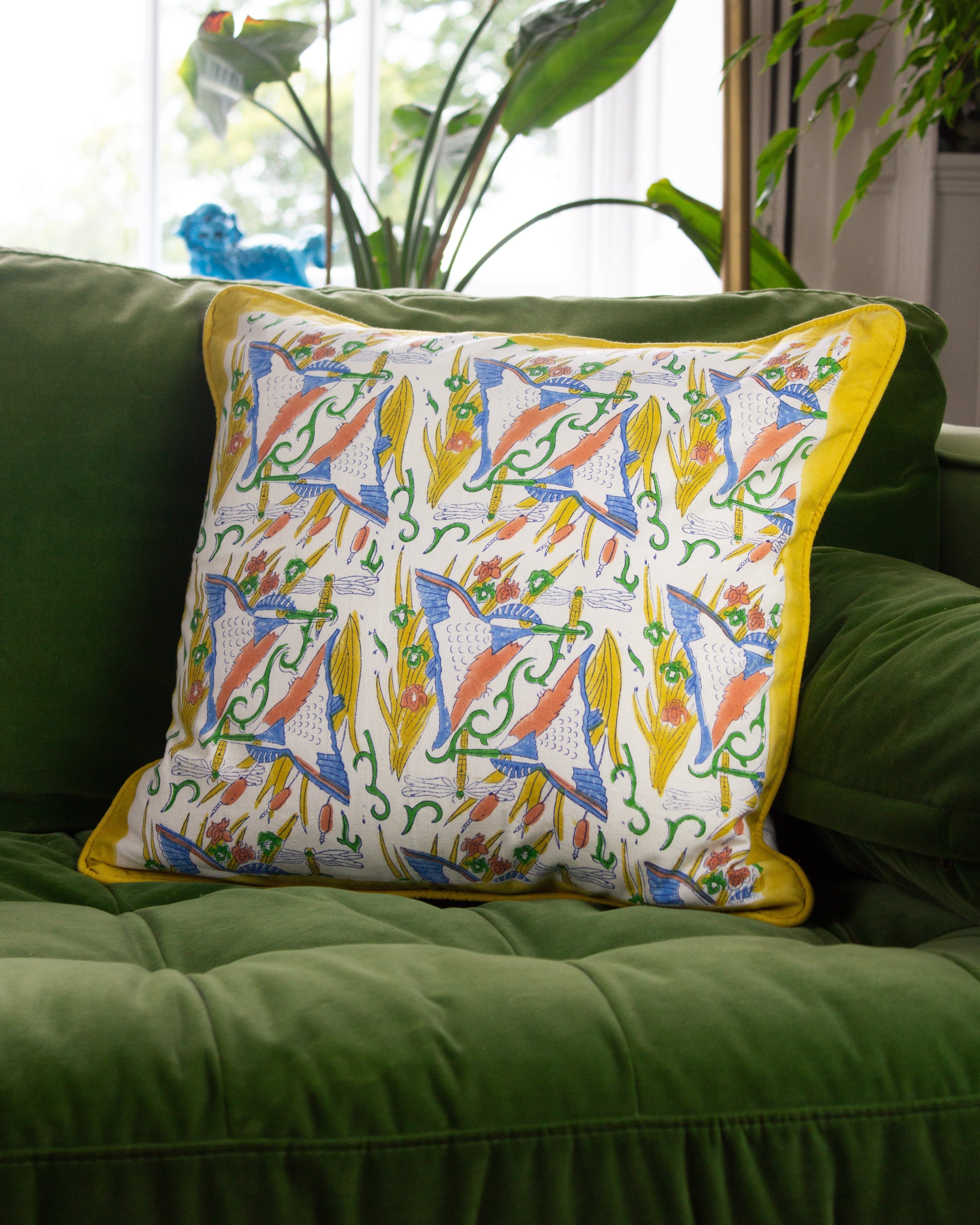 Kingfisher Organic Cotton Piped Cushion Cover