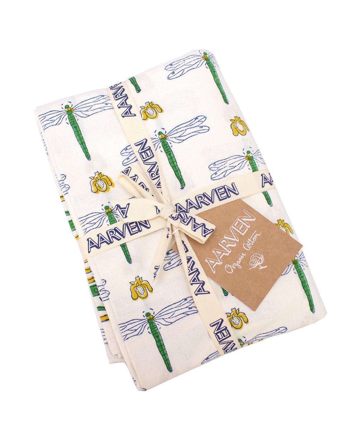 Indian Organic Cotton Tablecloth 'Dragonfly'