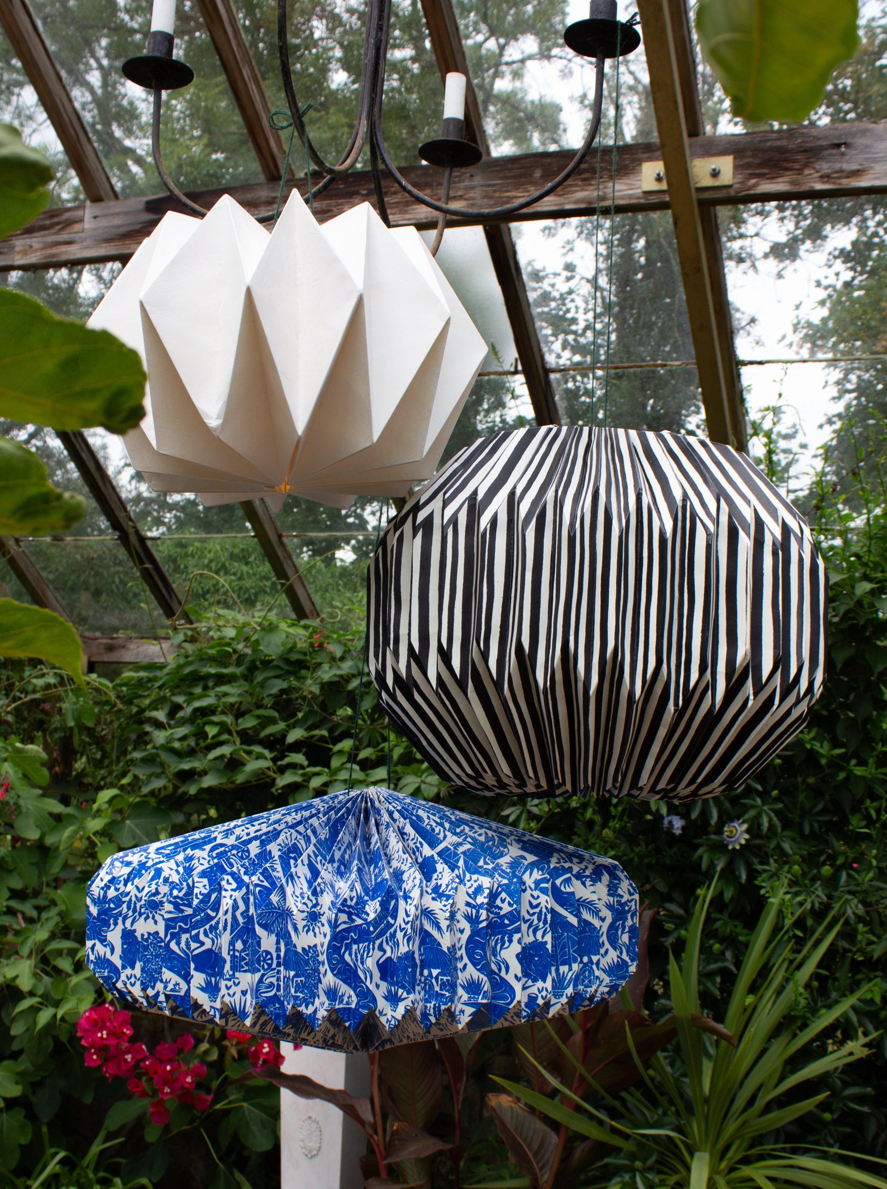 Origami Paper Lightshade Globe 'Black Hand Drawn Stripes'