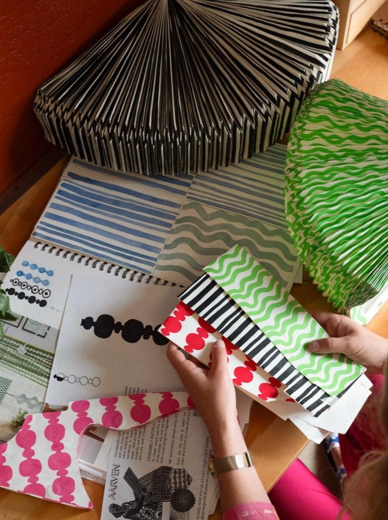 Origami Paper Lightshade Globe 'Black Hand Drawn Stripes'