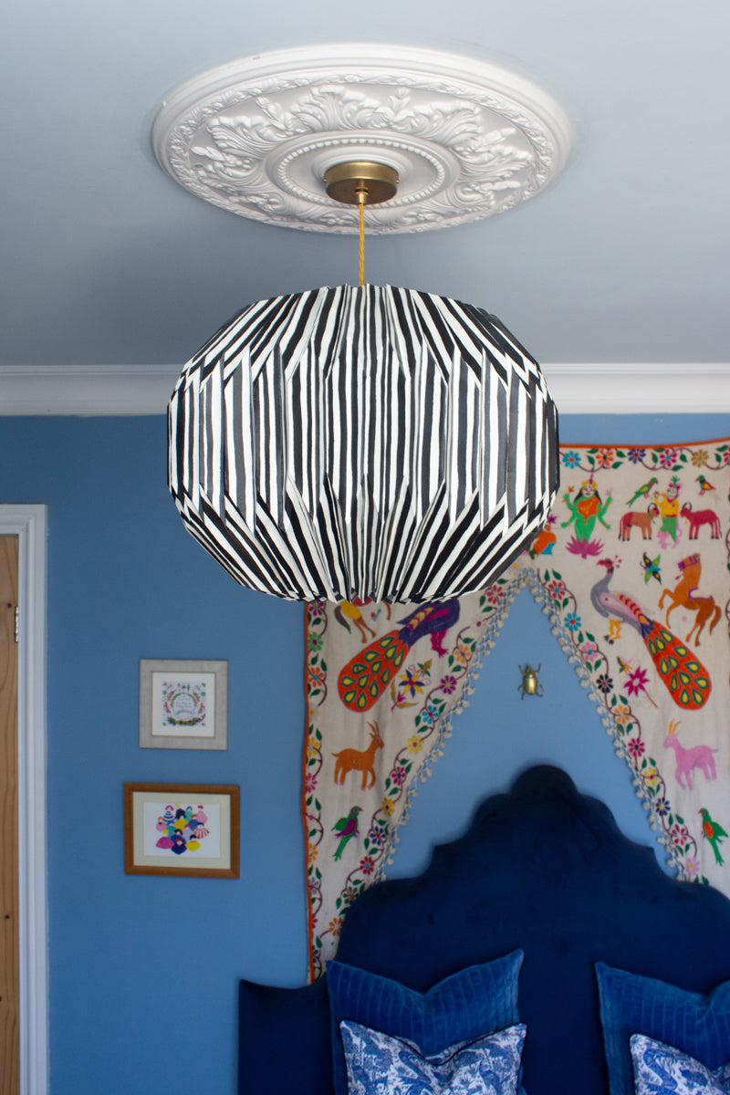 Origami Paper Lightshade Globe 'Black Hand Drawn Stripes'