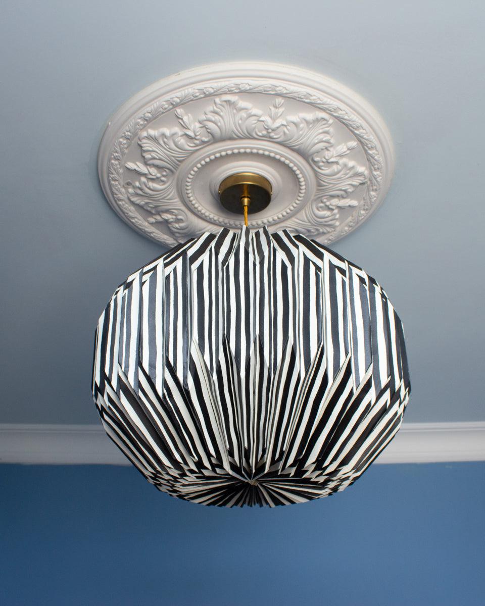 Origami Paper Lightshade Globe 'Black Hand Drawn Stripes'