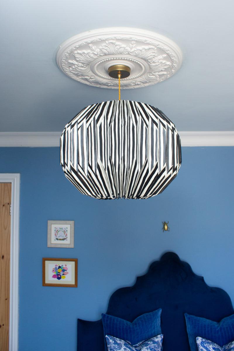 Origami Paper Lightshade Globe 'Black Hand Drawn Stripes'