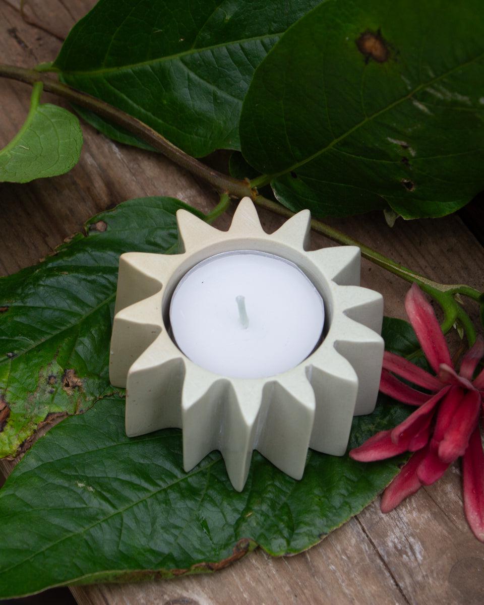 Kenyan Soapstone Tea Light Candle Holder 'Star' Natural