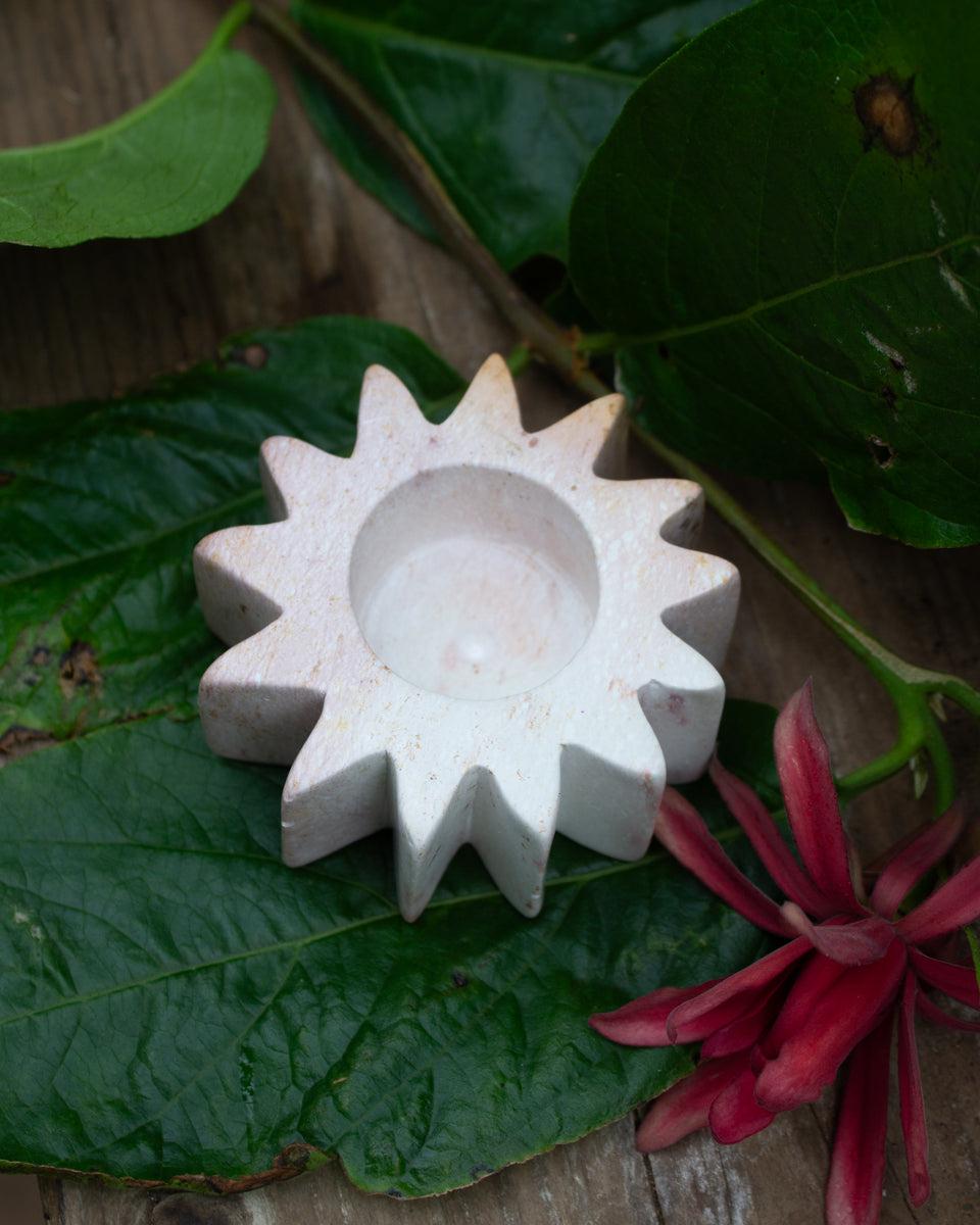 Kenyan Soapstone Tea Light Candle Holder 'Star' Natural