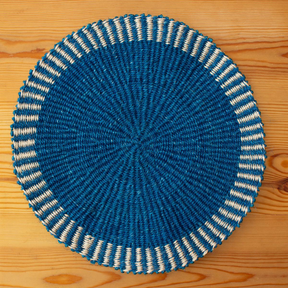 Handwoven Sisal Circle Table mat/Placemat 'Royal Blue Striped Edge'