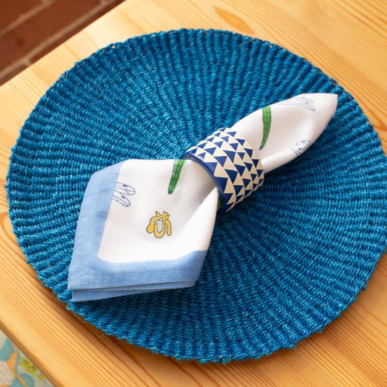 Hand Carved Soapstone Napkin Ring 'Blue Triangles'