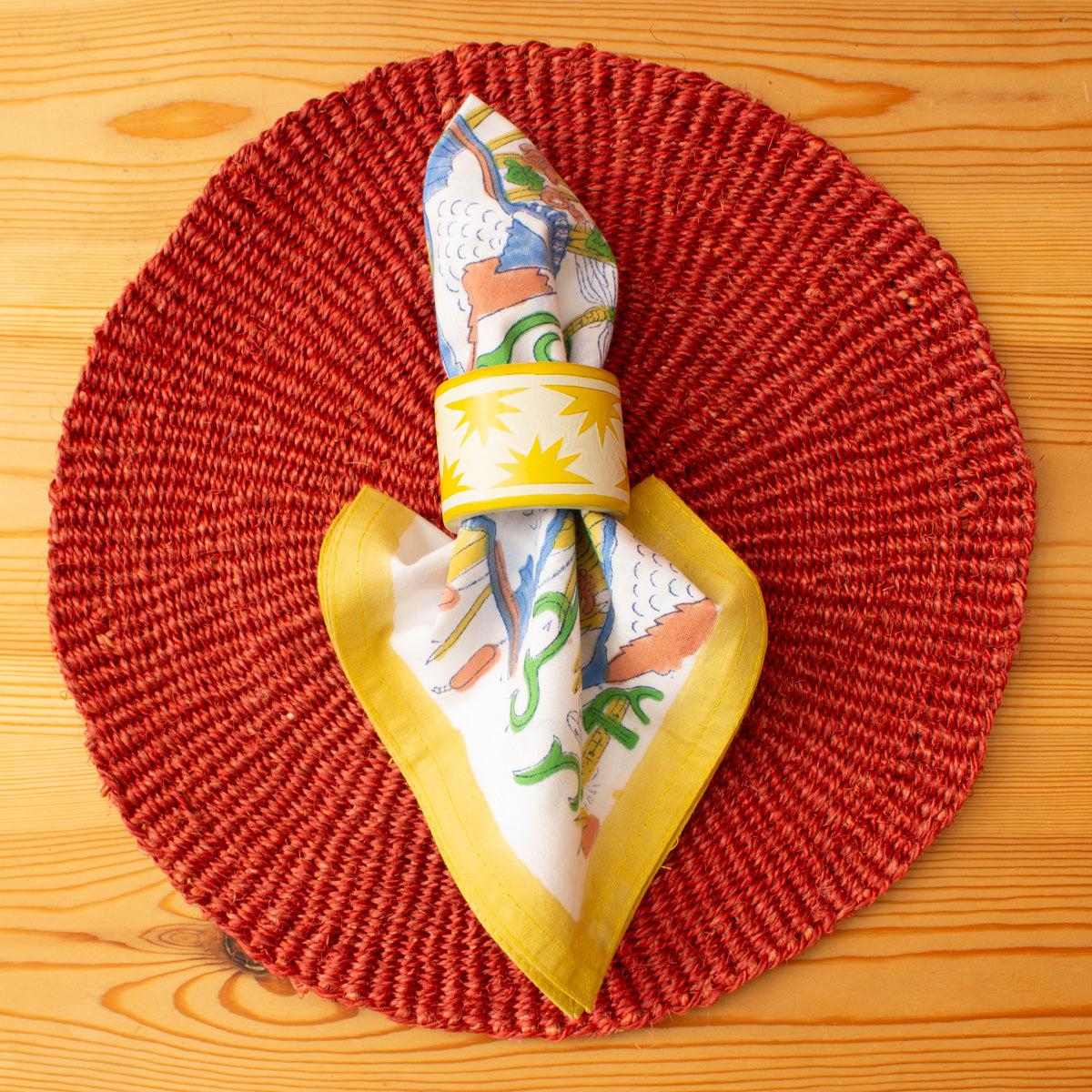 Hand Carved Soapstone Napkin Ring 'Yellow Sun'
