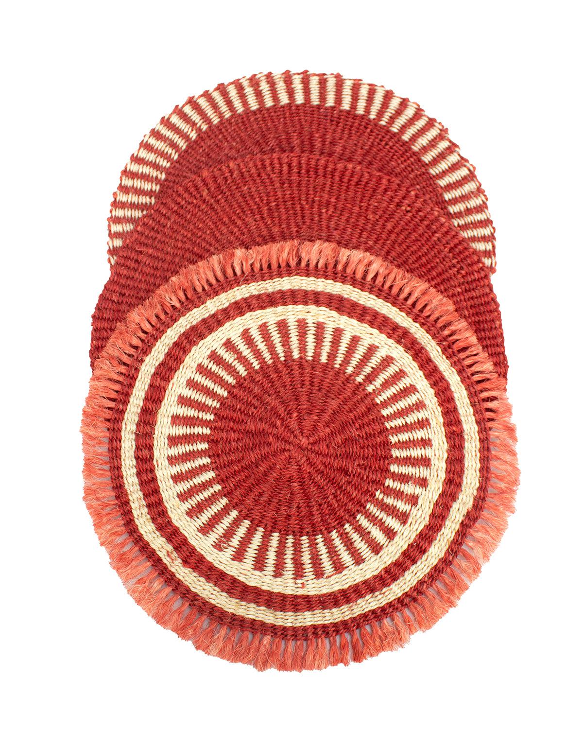 Handwoven Sisal Circle Table mat/Placemat 'Terracotta Striped Edge'