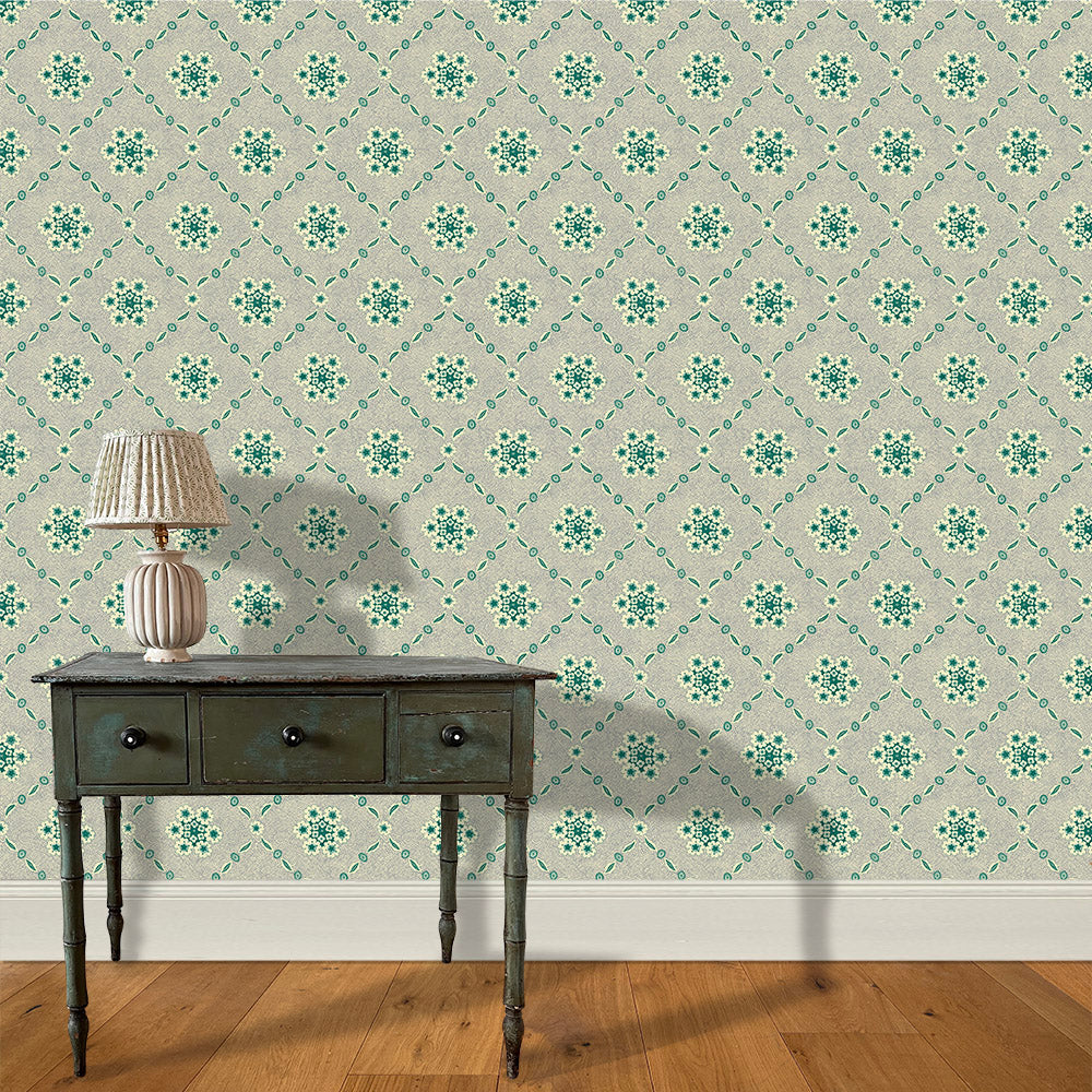 French Trellis Wallpaper - Forest