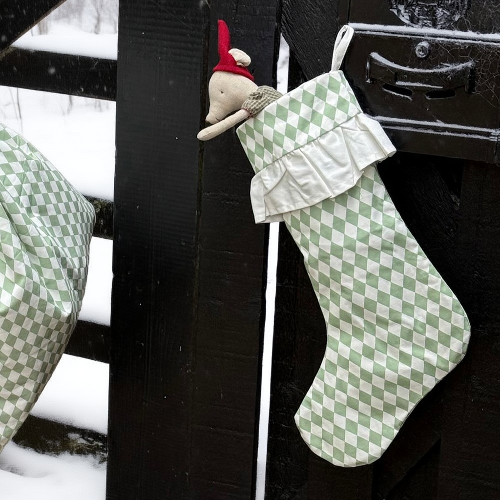 Harlequin Ruffled Stocking - Winter Pine