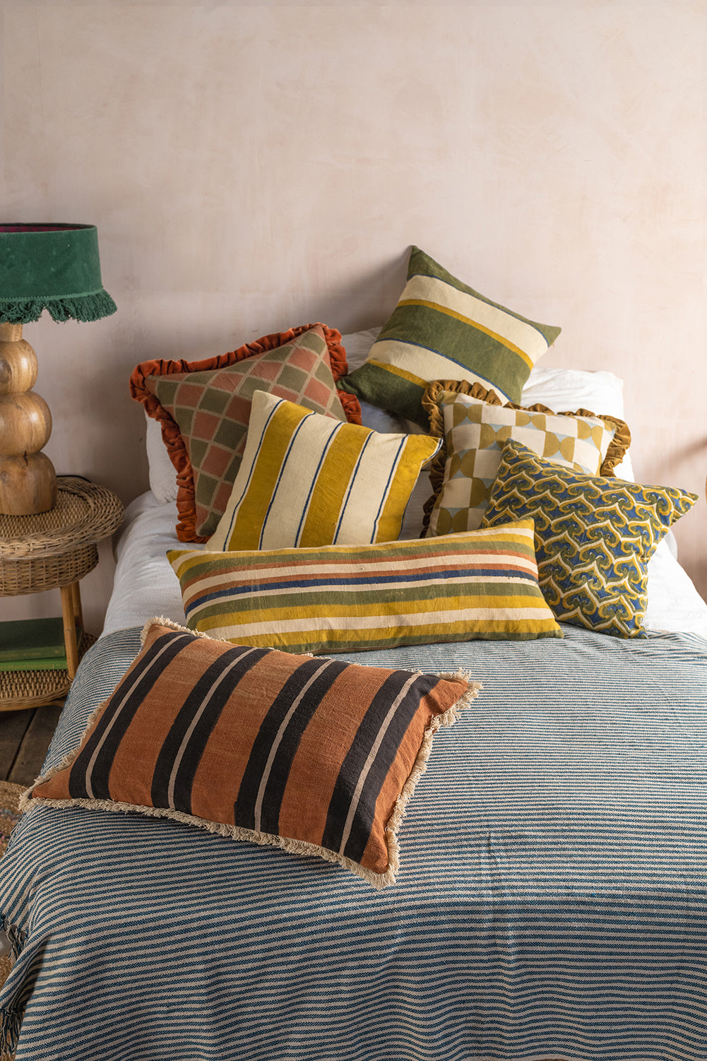 Olive & Navy Spade Block Print Cushion Cover