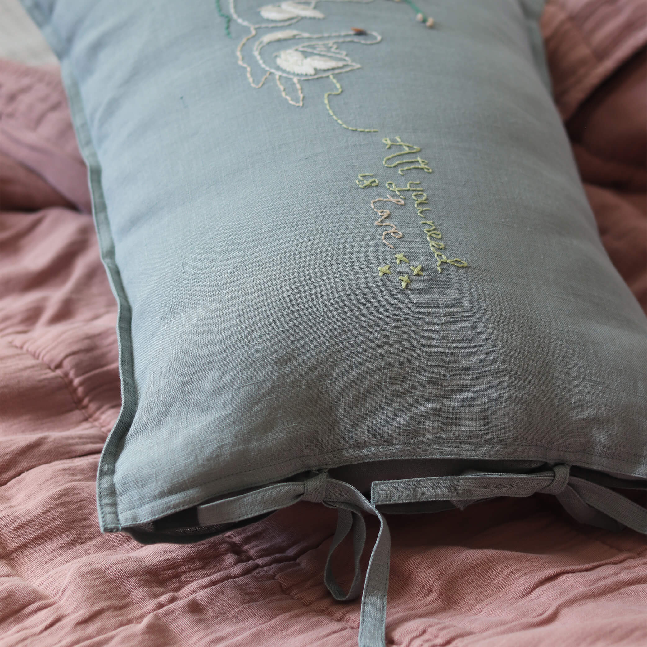 Swan Embroidered Linen Cushion