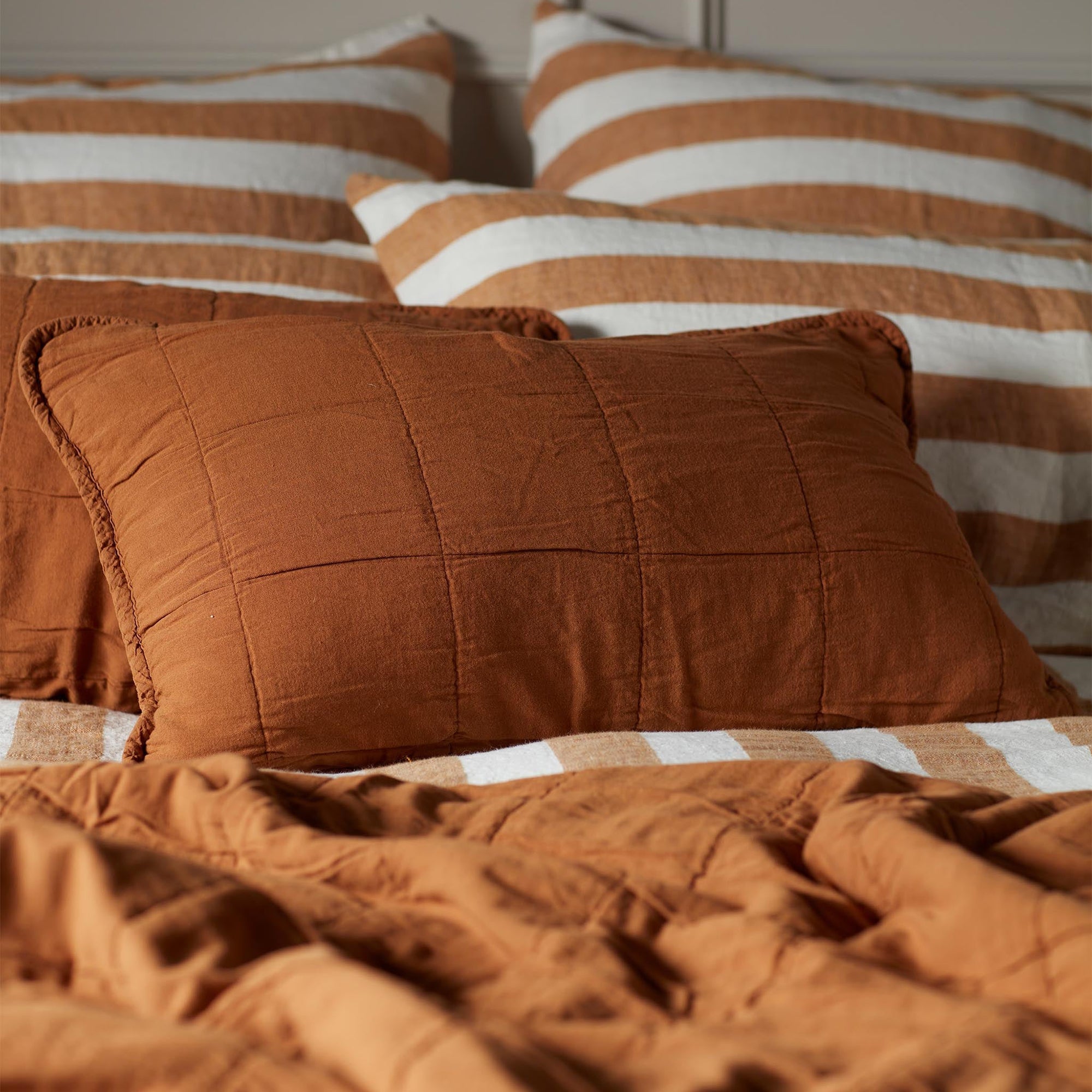 Finn 100% Cotton Quilted Cushion Cover | Amber