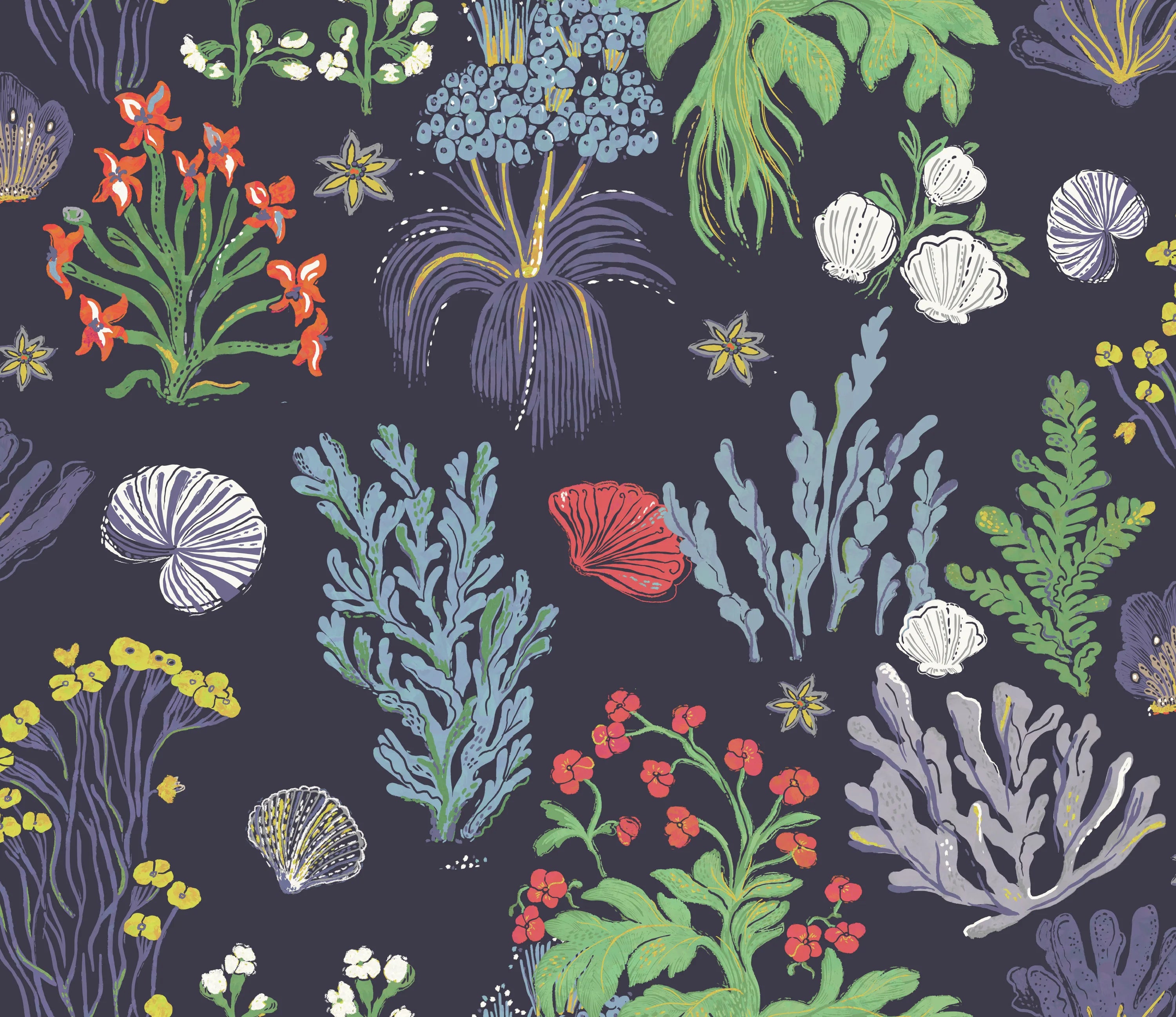 Aster and Cockle Wallpaper - NAVY