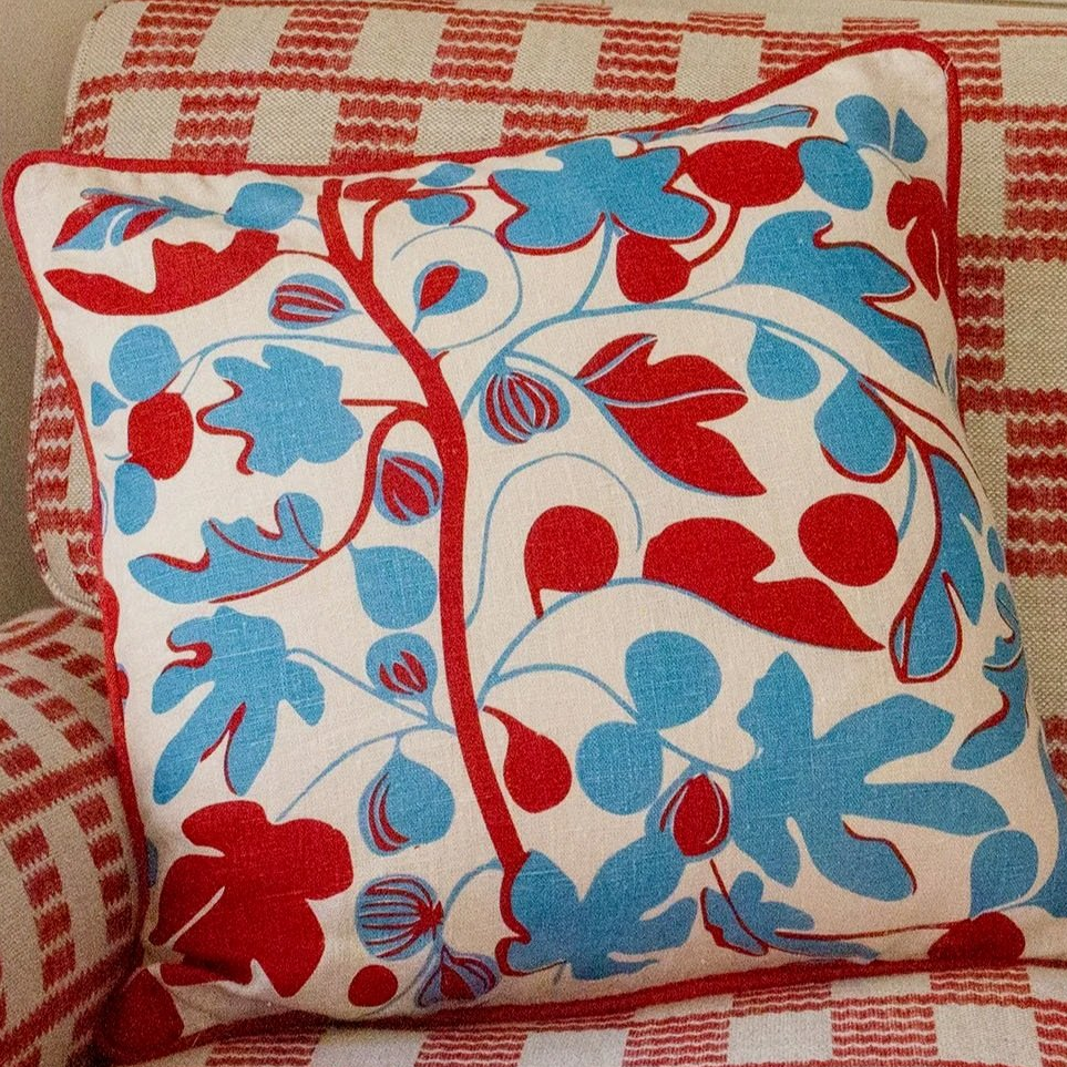 Figs Cushion | Red & Cornflower Blue