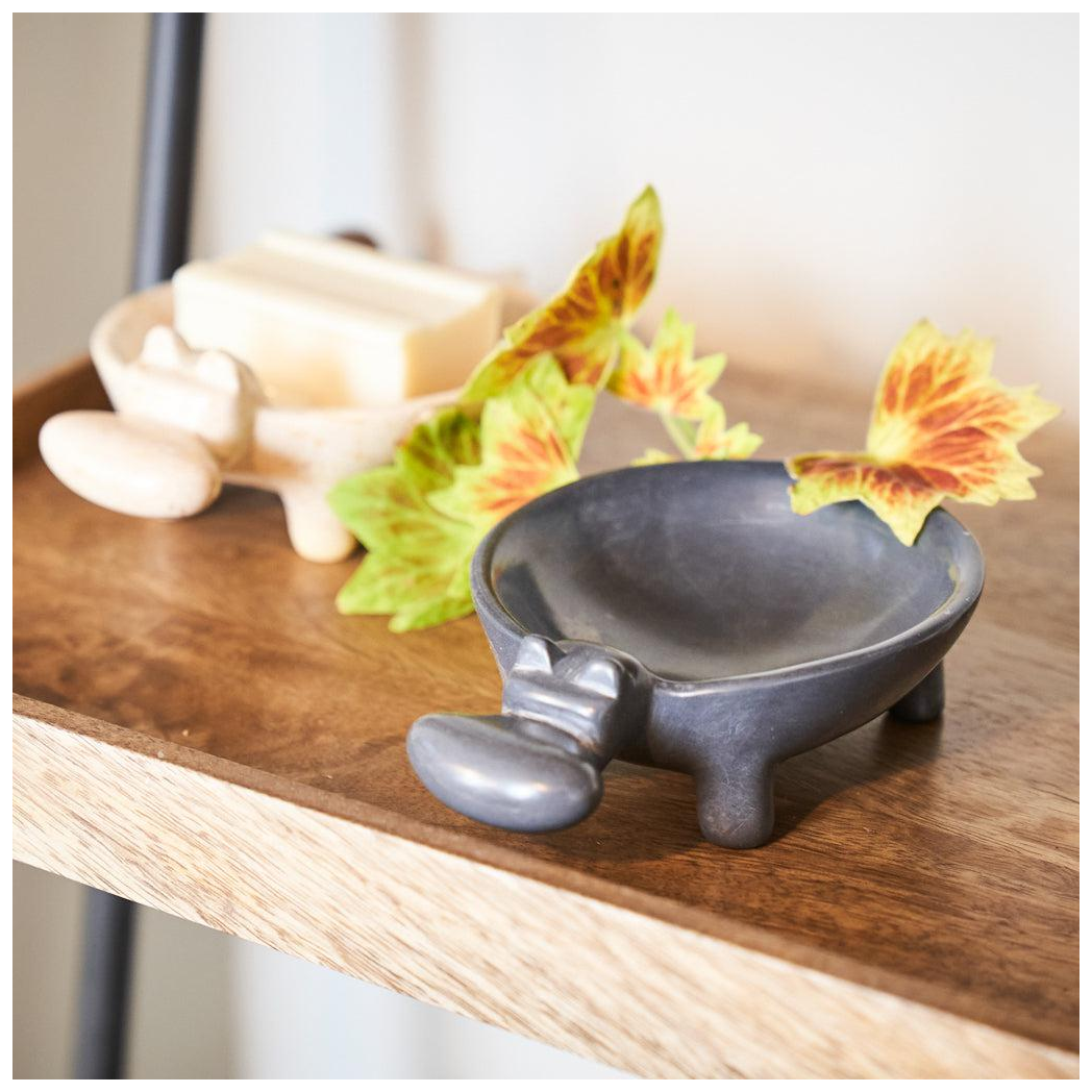 Kenyan Soapstone Hippo Dish 'Marbled Pink'