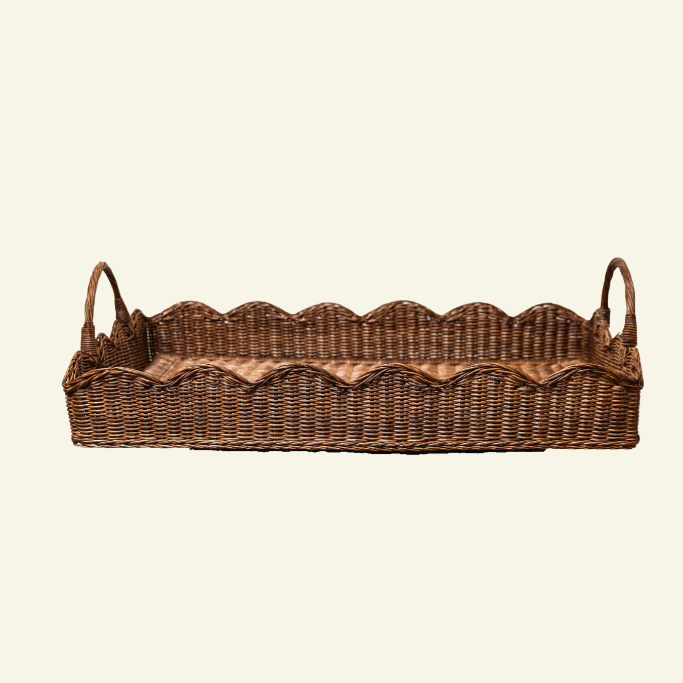 Large Rattan Scalloped Tray | Teak