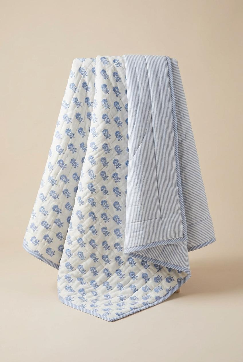 Blue Butti and Stripe Toddler Quilt